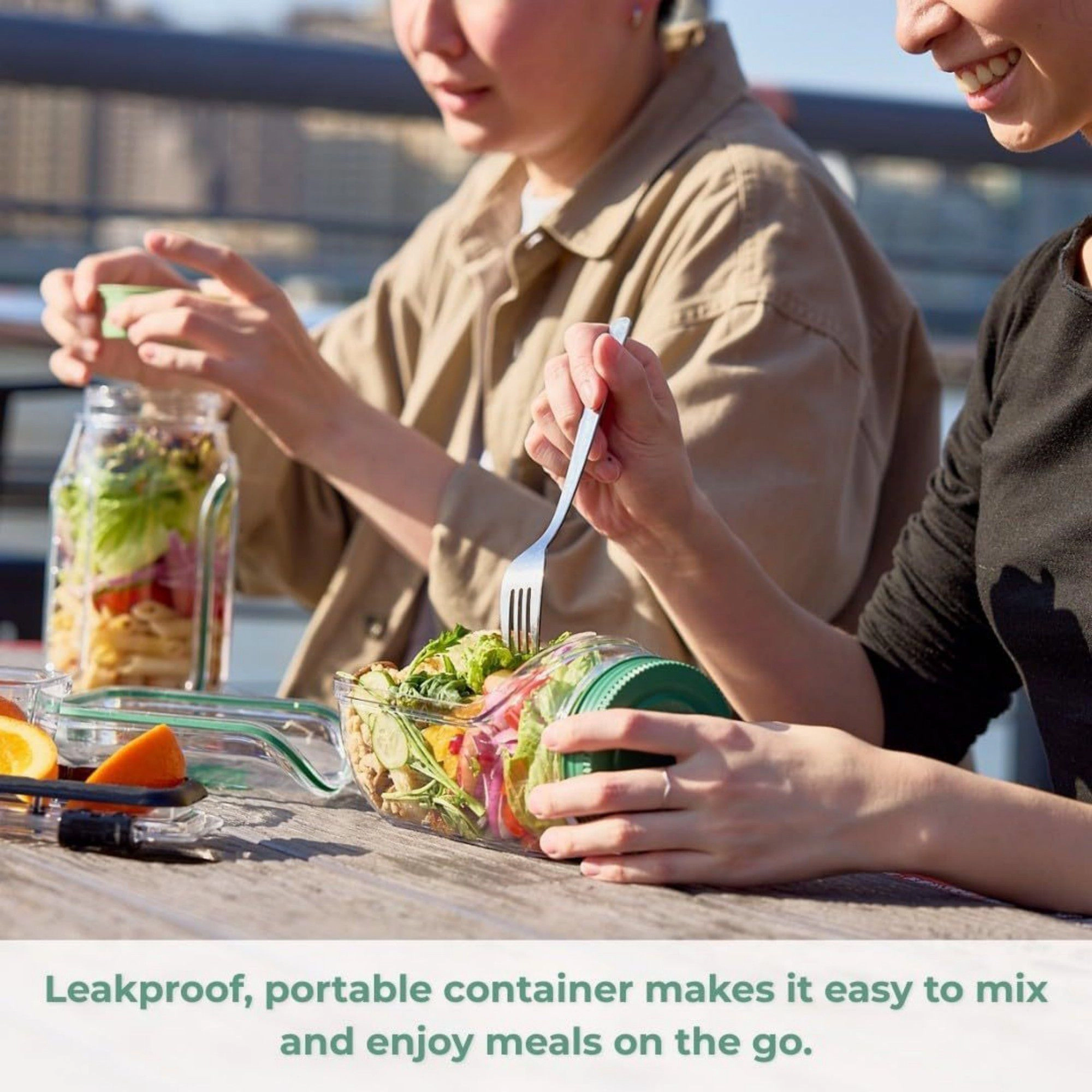 Alilang Unisex Portable Salad Container with Leak Resistant Lid and Built In Fork for On-the-Go Meals 4x7.5x3.5