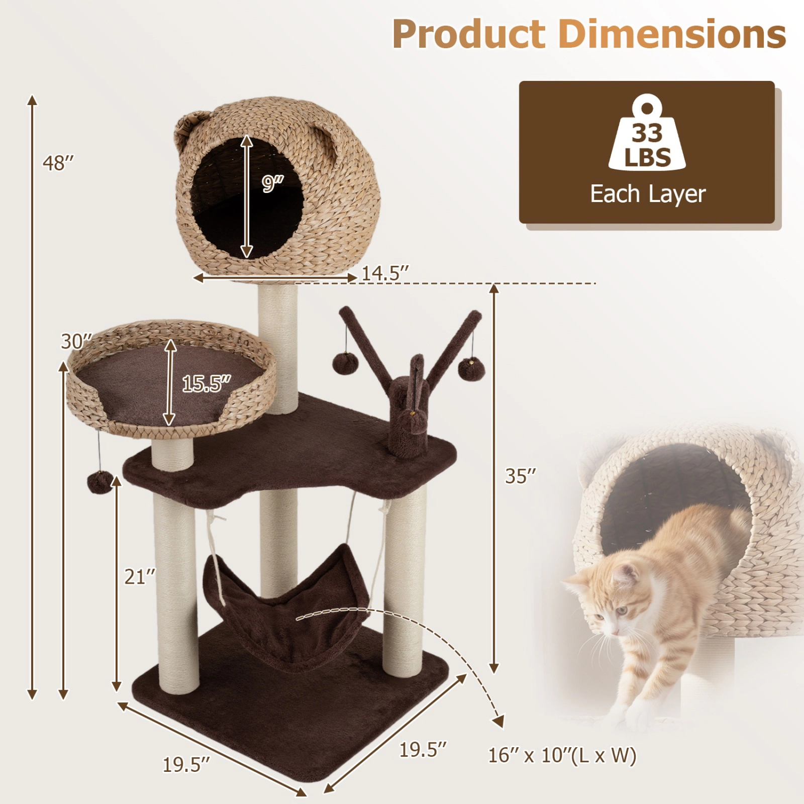 SUGIFT 48 Cat Tree with Woven Condo Hammock and Rotatable Hanging Balls