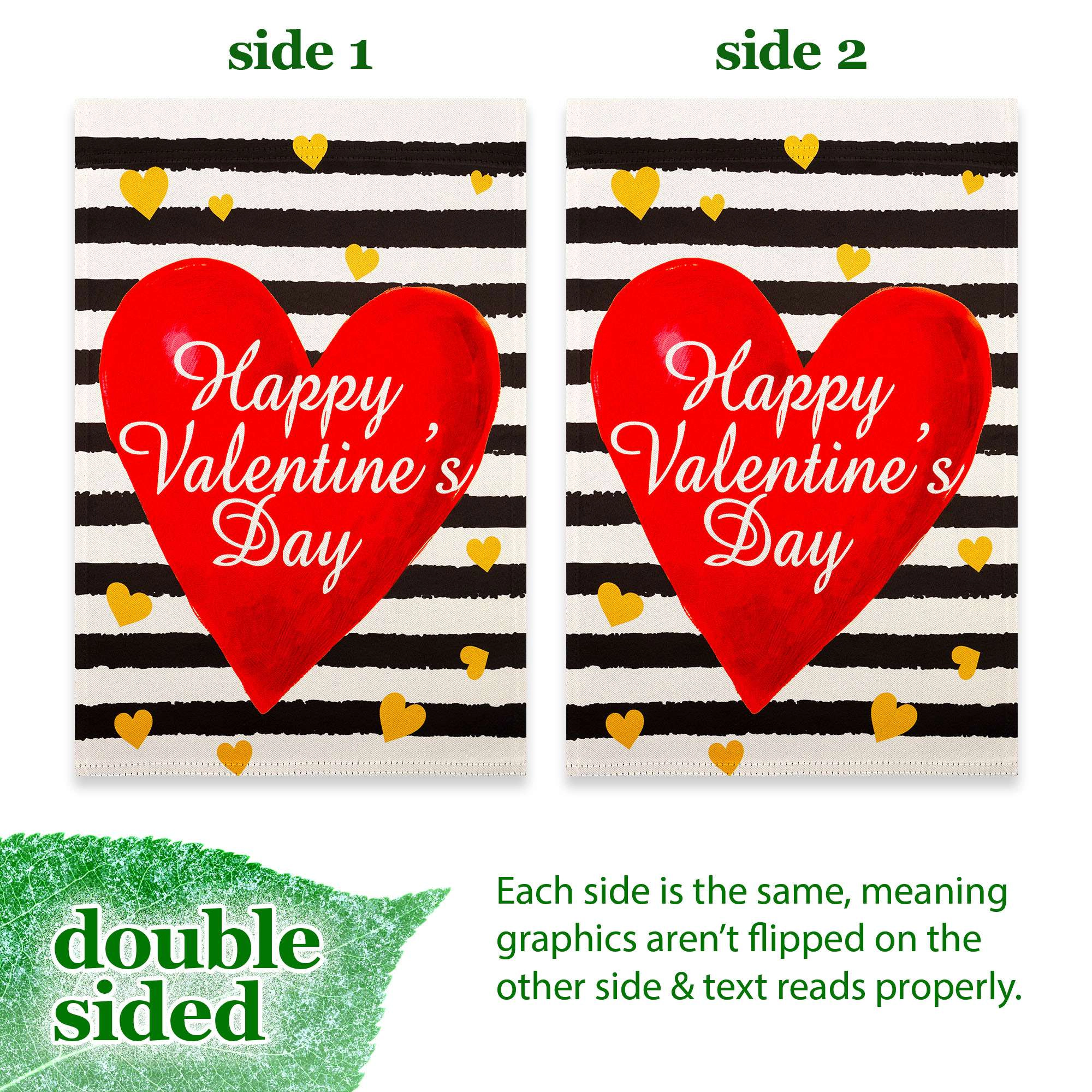 G128 Valentine’s Day Striped Heart Garden Flag 12x18 in double-sided