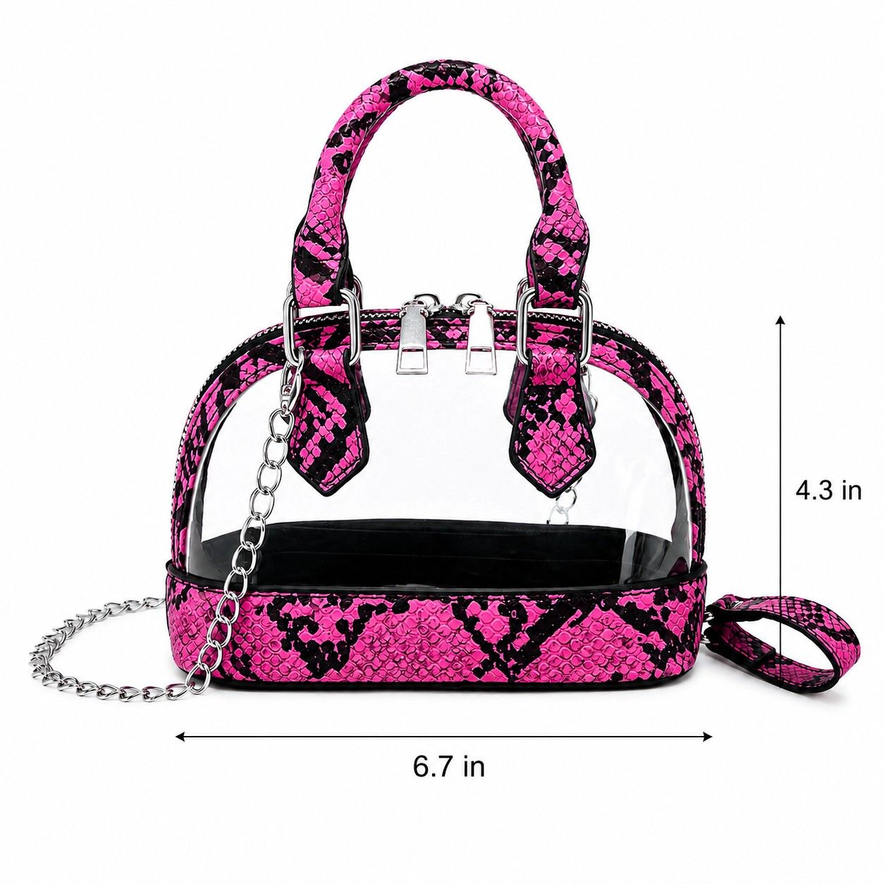 Alilang Women's Clear PVC Mini Crossbody Satchel Bag with Print Trim and Chain Strap, White