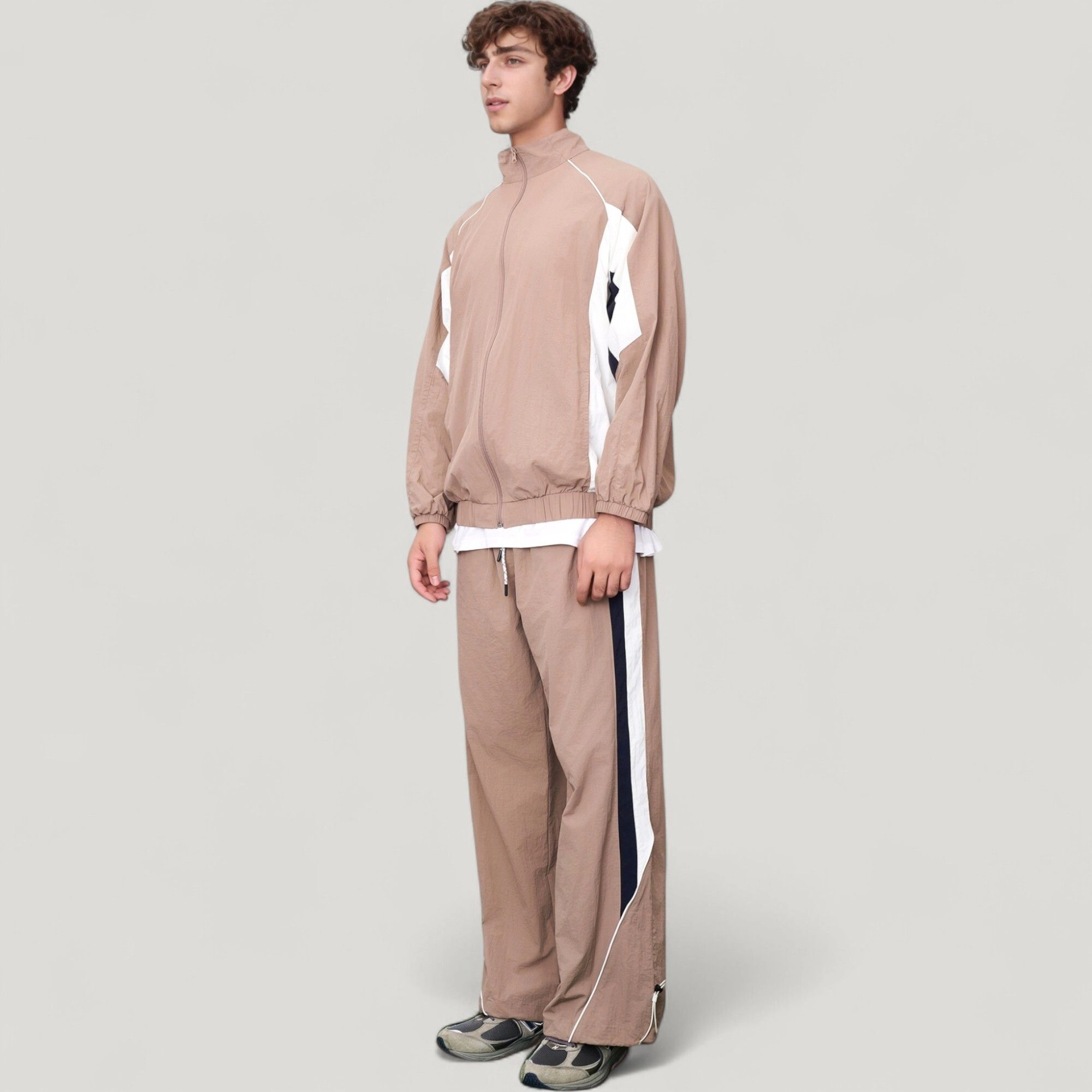 Anna-Kaci Men's Full Zip Colorblock Track Jacket with Elastic Hem and Stand Collar