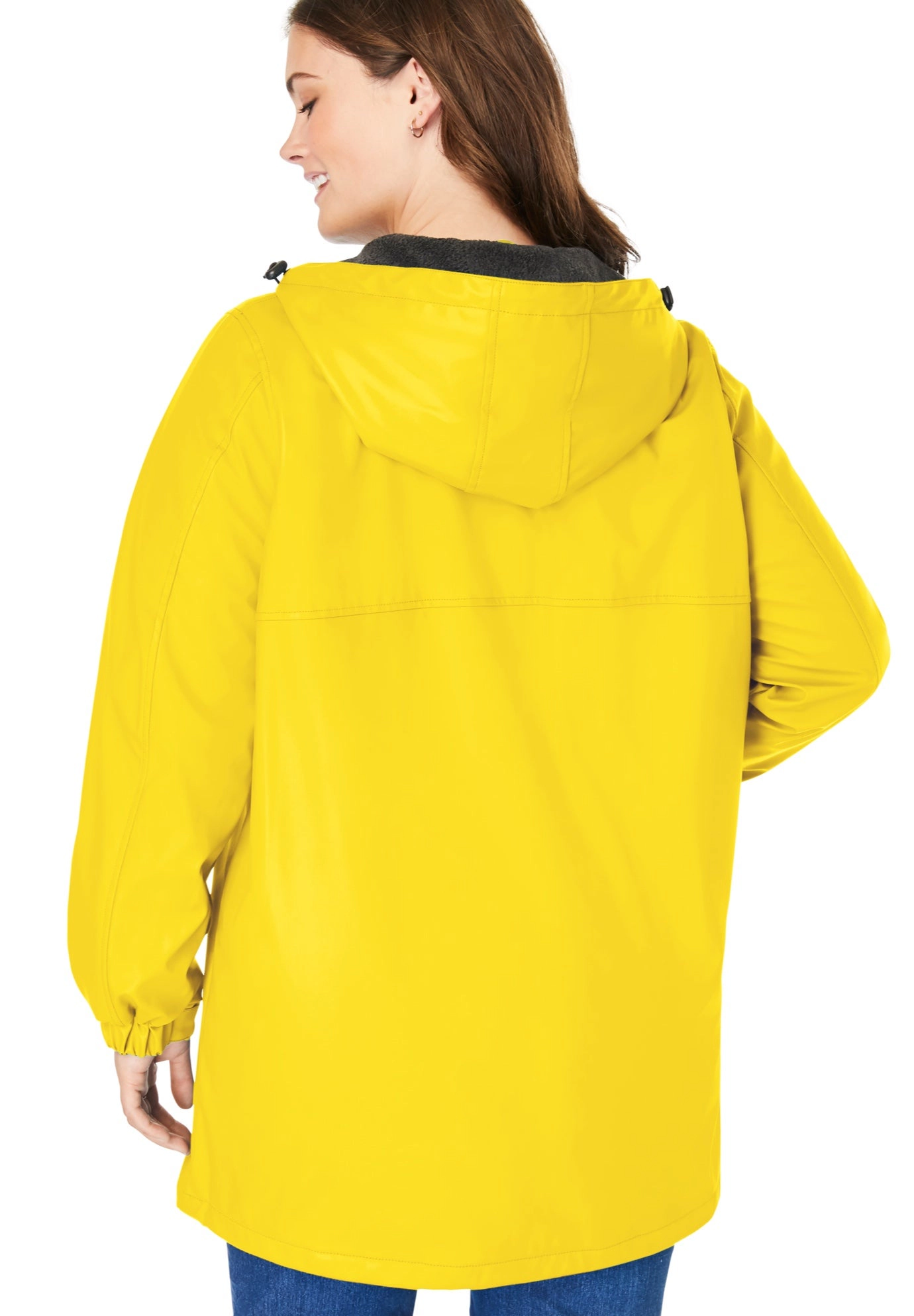Woman Within Plus Size Fleece-Lined Mid-Length Slicker Raincoat
