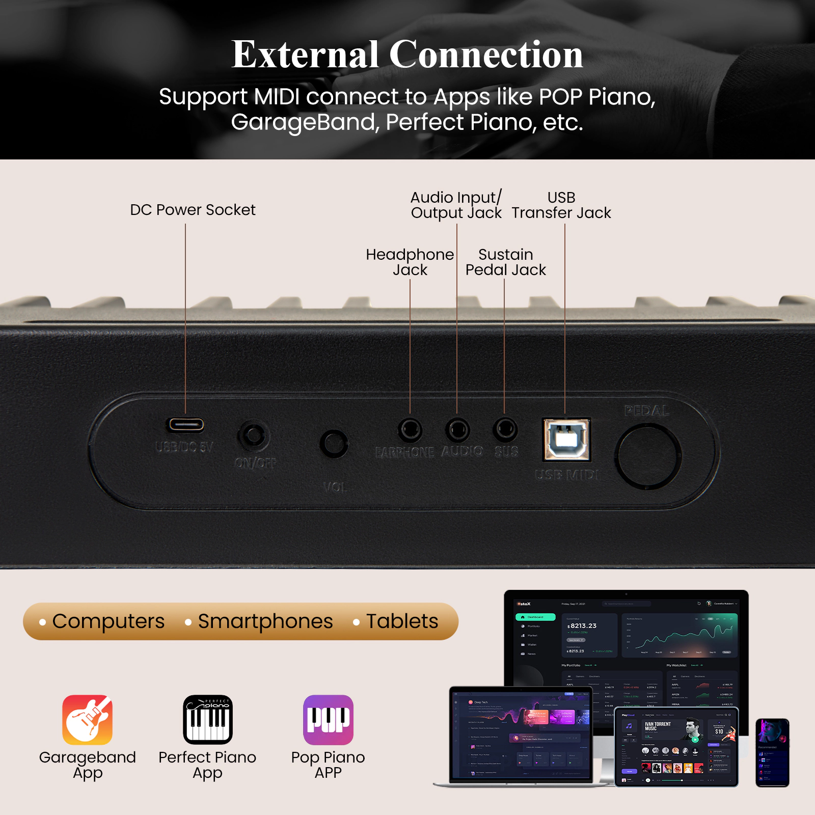 SUGIFT Black 88-Key Velocity-Sensitive Piano Keyboard with 2600mAh Rechargeable Battery and Dual Speakers