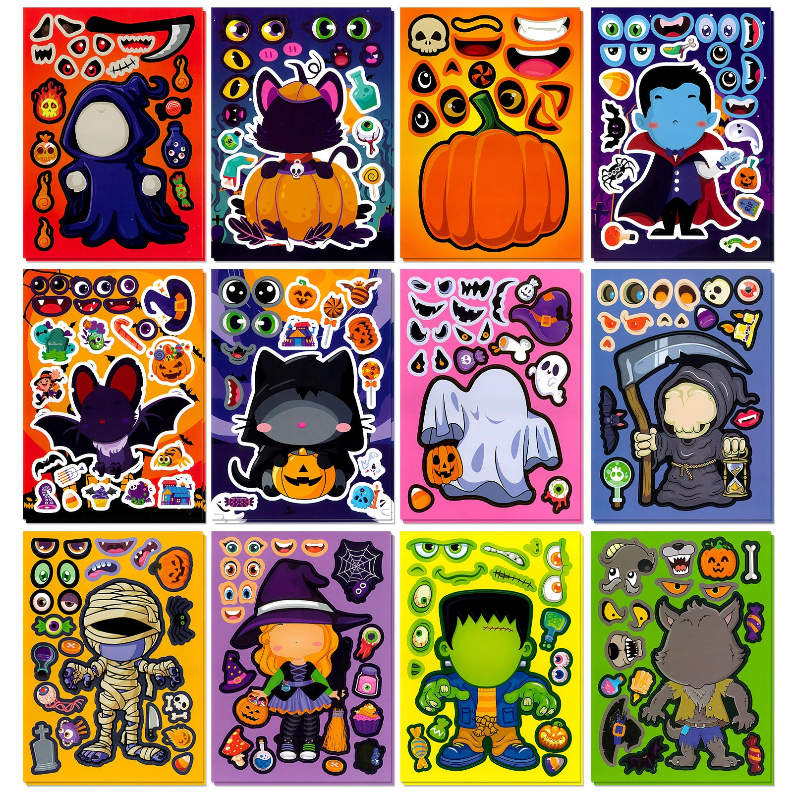 Wrapables Halloween DIY Make a Face Sticker Sheets, Halloween Crafts and Activities (24 Sheets), Trick or Treat
