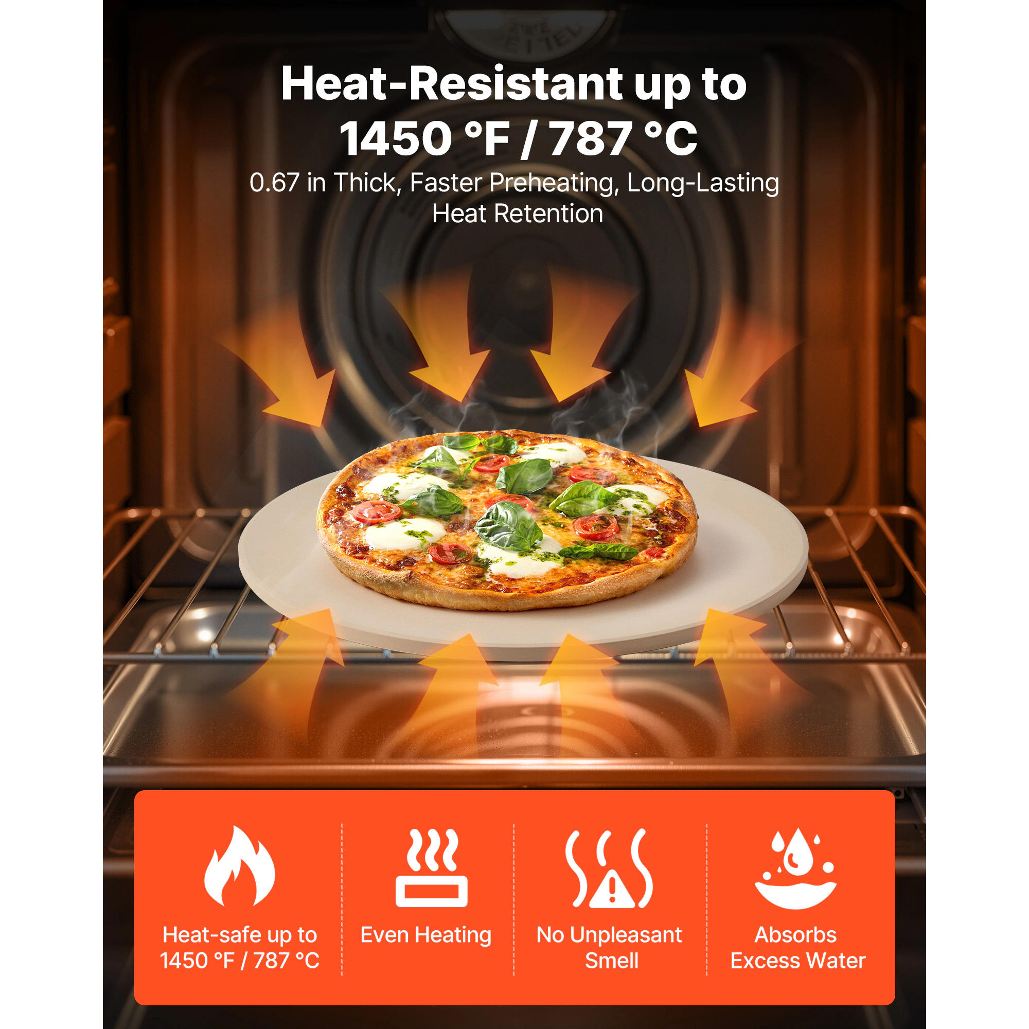 HONGGE Large Cordierite Pizza Stone 1450℉ Heat-Resistant for Oven BBQ
