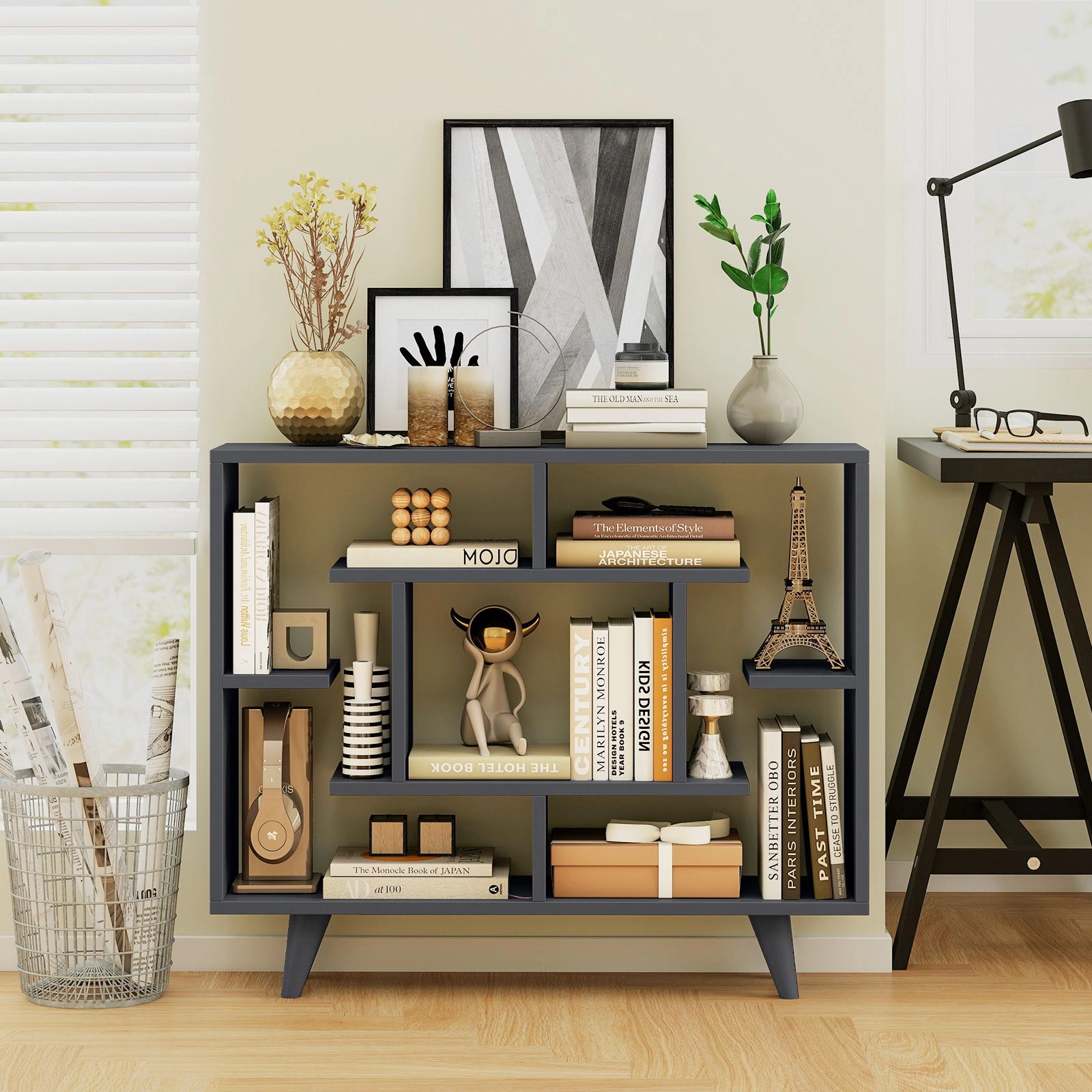 SlickBlue Modern Geometric Bookcase Storage Shelving Unit for Living Room Office