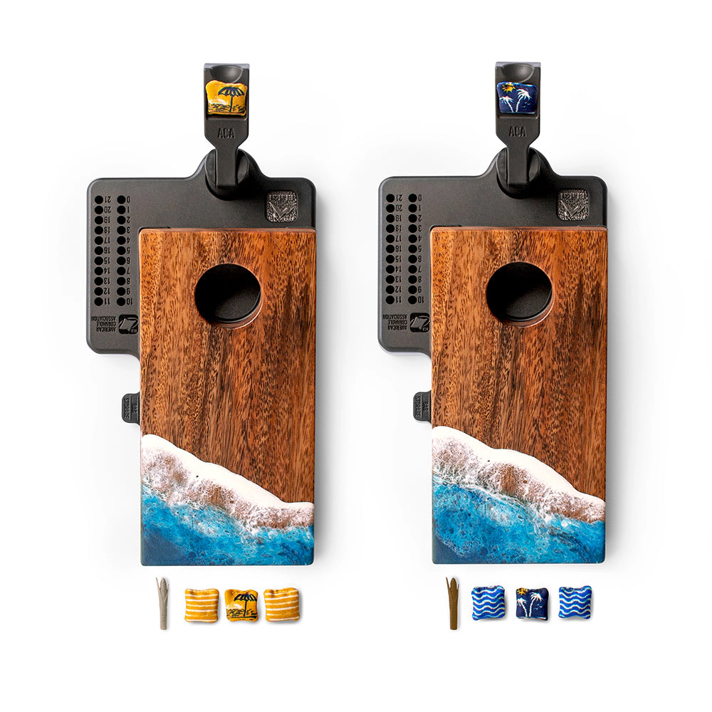 Elakai The Beach Epoxy Resin Mahogany Pathfinder Art Mini Tabletop Cornhole Game