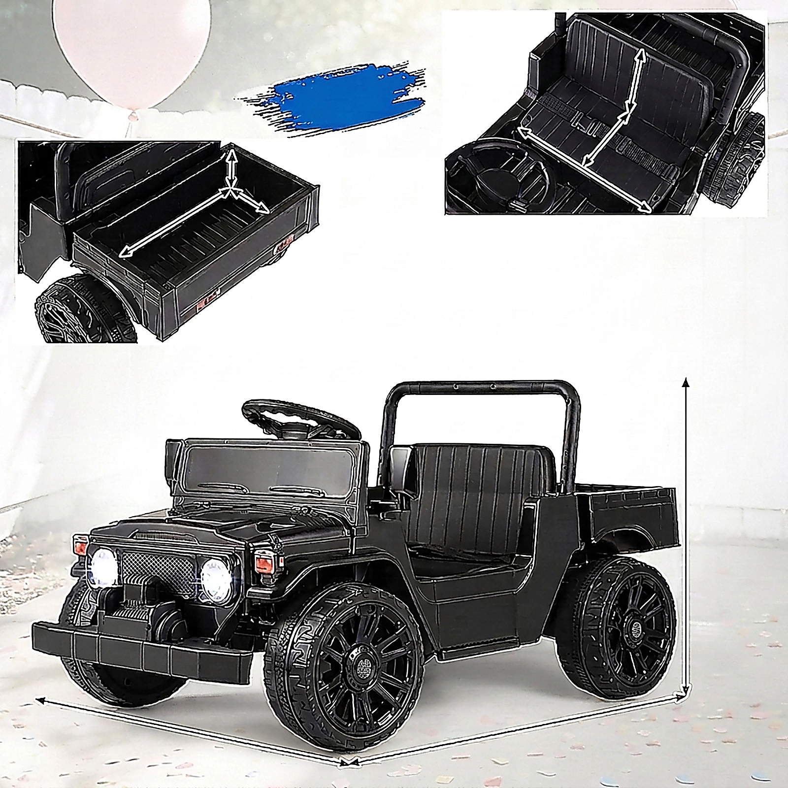 SUGIFT Black Electric Dump Bed and Music 12V Licensed Toyota Kids Electric Ride On Truck