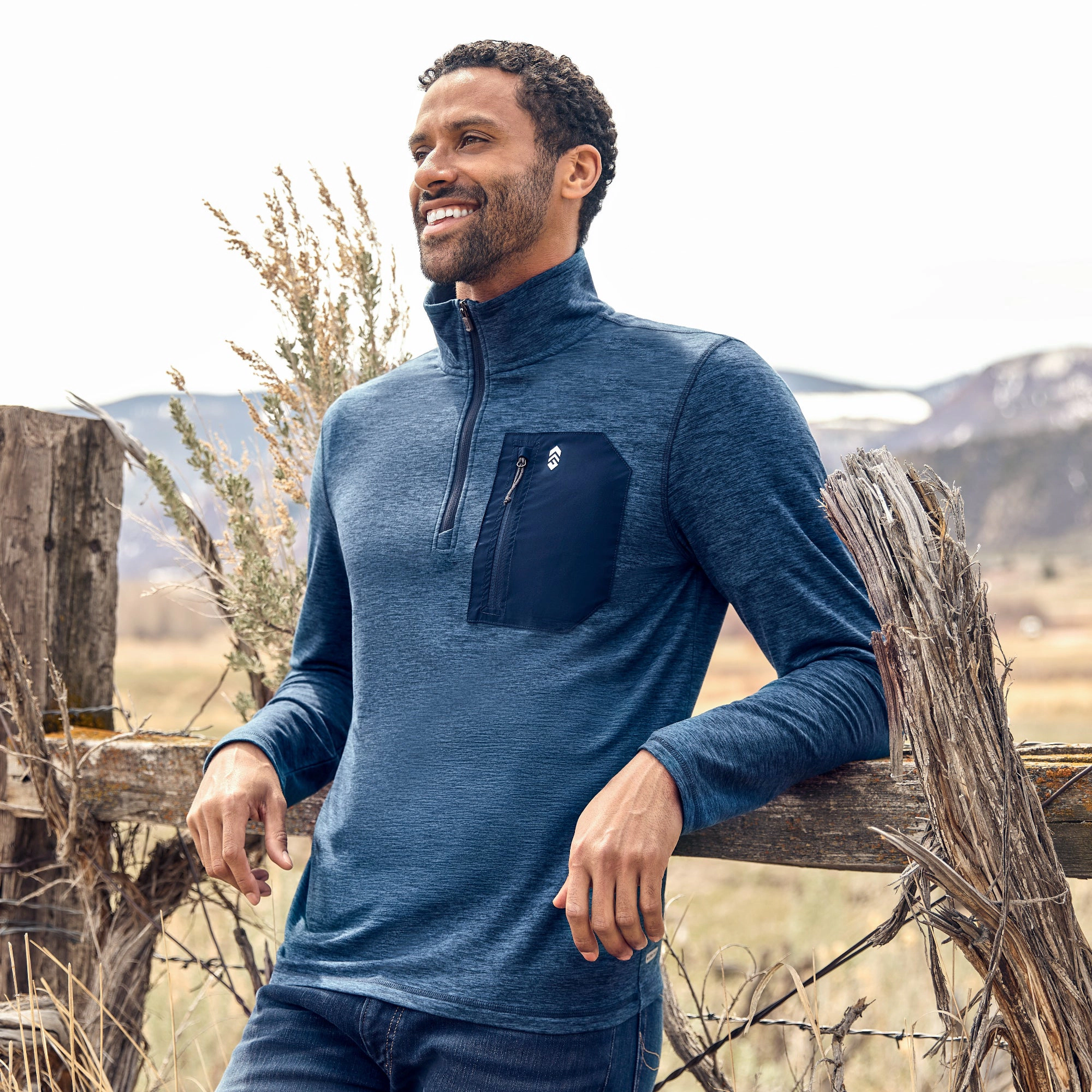 Free Country Men's Sueded Spacedye Quarter-Zip Long Sleeve Shirt