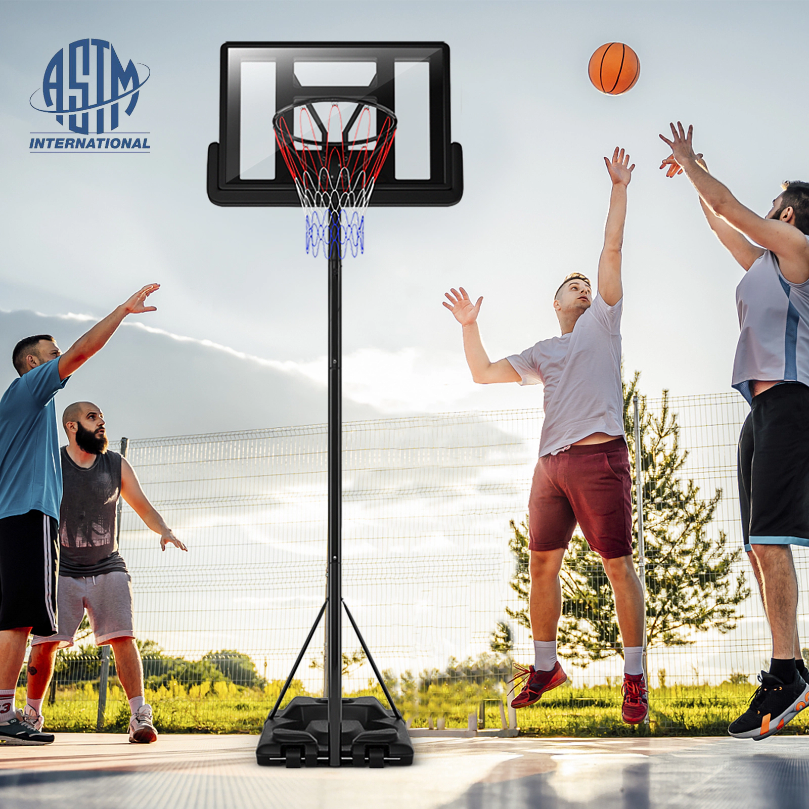 SUGIFT Black Portable Basketball Hoop with Shatterproof Backboard and 2 Nets 8.5-ft to 10-ft H 18-in Rim