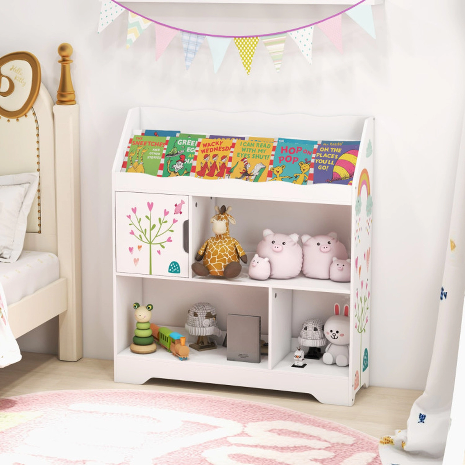 SUGIFT Kids 3-Tier Bookshelf 3 Compartments Toy Storage Organizer 36.5-in x 12-in x 39.5-in 44-lb Capacity White
