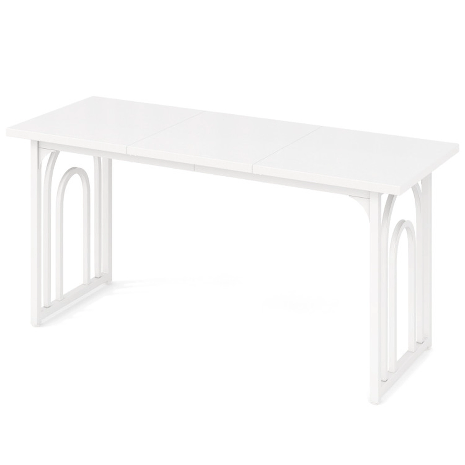 SUGIFT 63-in Rectangular Farmhouse Dining Table for 6-8 People with Arch Metal Frame 330-lb Capacity White