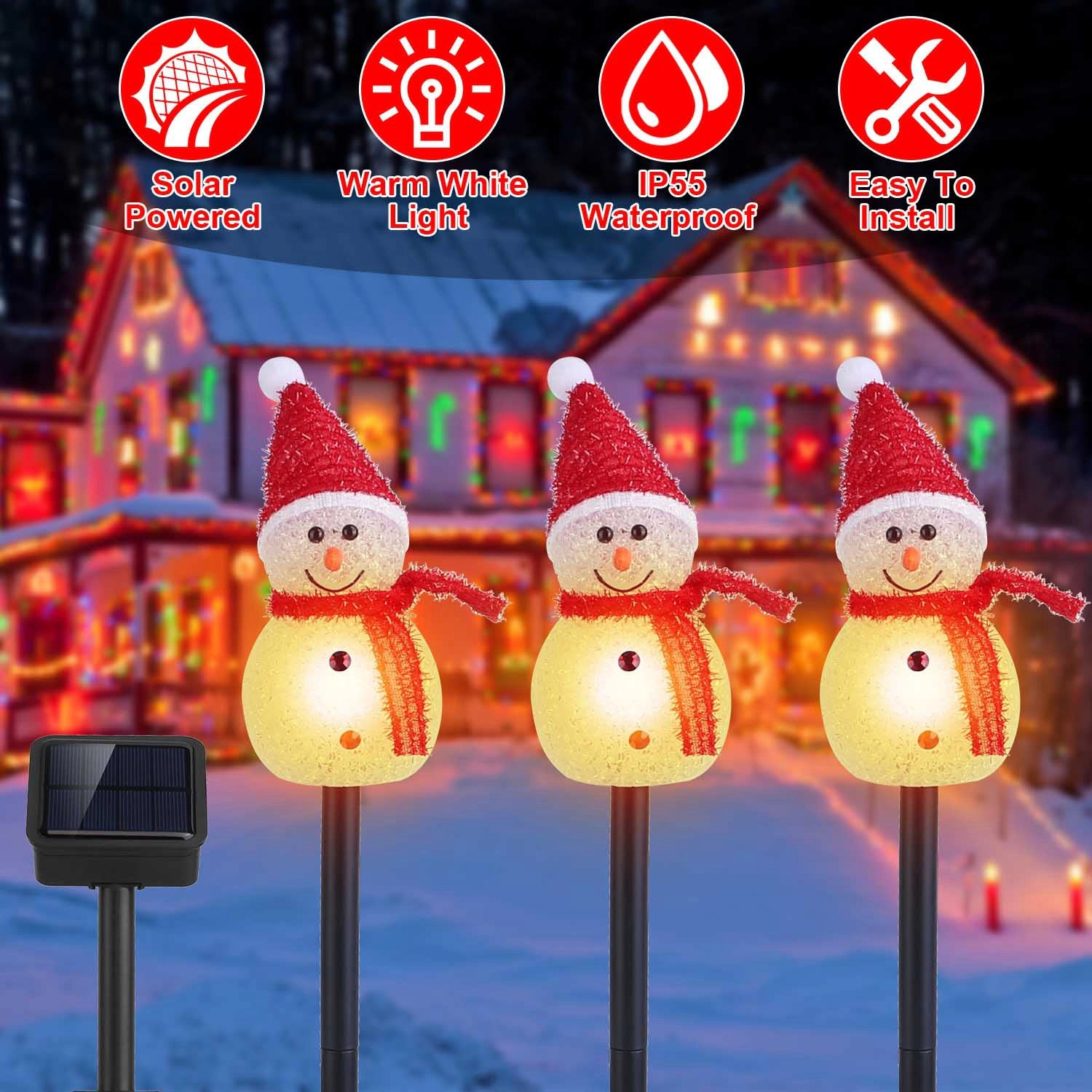 GBruno Solar 3-Pc Snowman Christmas Garden Stake Light