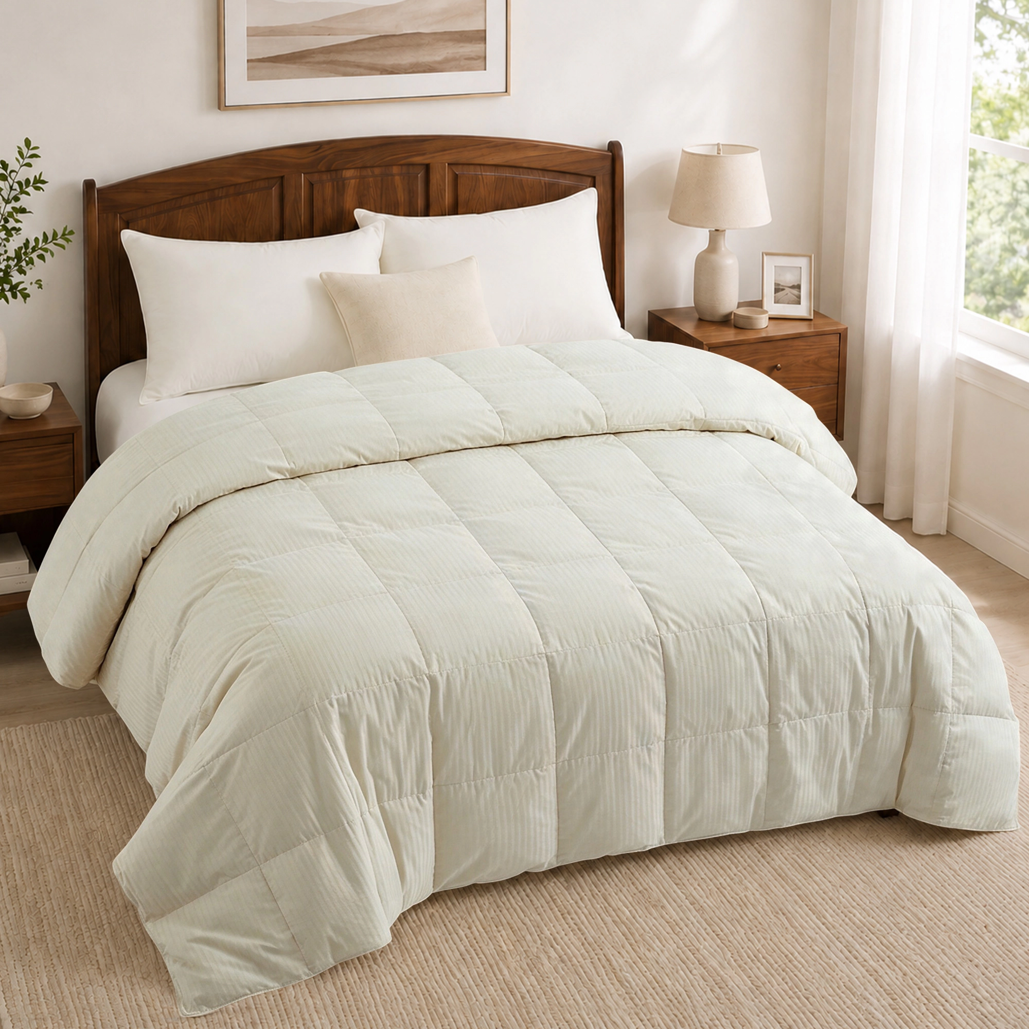 Unikome Lightweight Cotton Jacquard Down Blanket, Soft Breathable All Season Cozy Layering Blanket