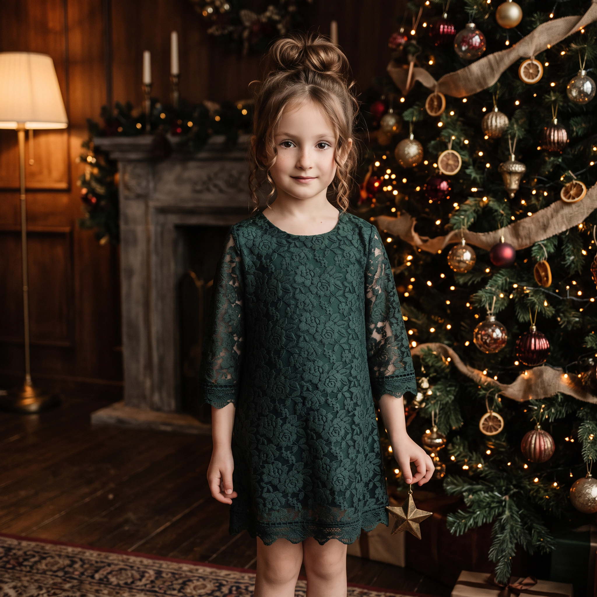 2Bunnies Girls' 12M-12Y Fall Holiday Boho Rustic Lace Scalloped Sleeve Flower Girl Dress