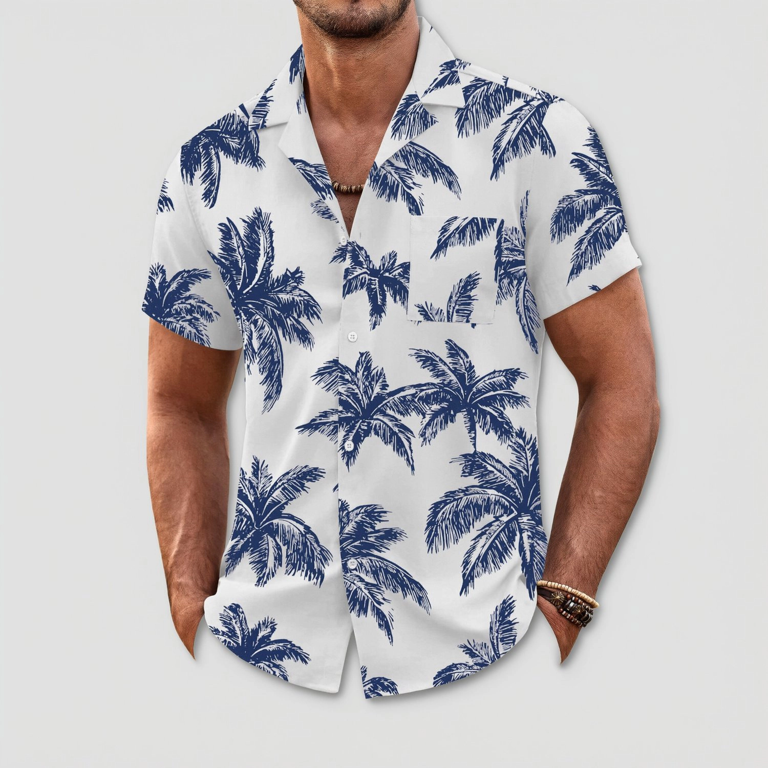 COOFANDY Mens Tropical Leaf Print Short Sleeve Shirt Camp Collar Casual  Tops