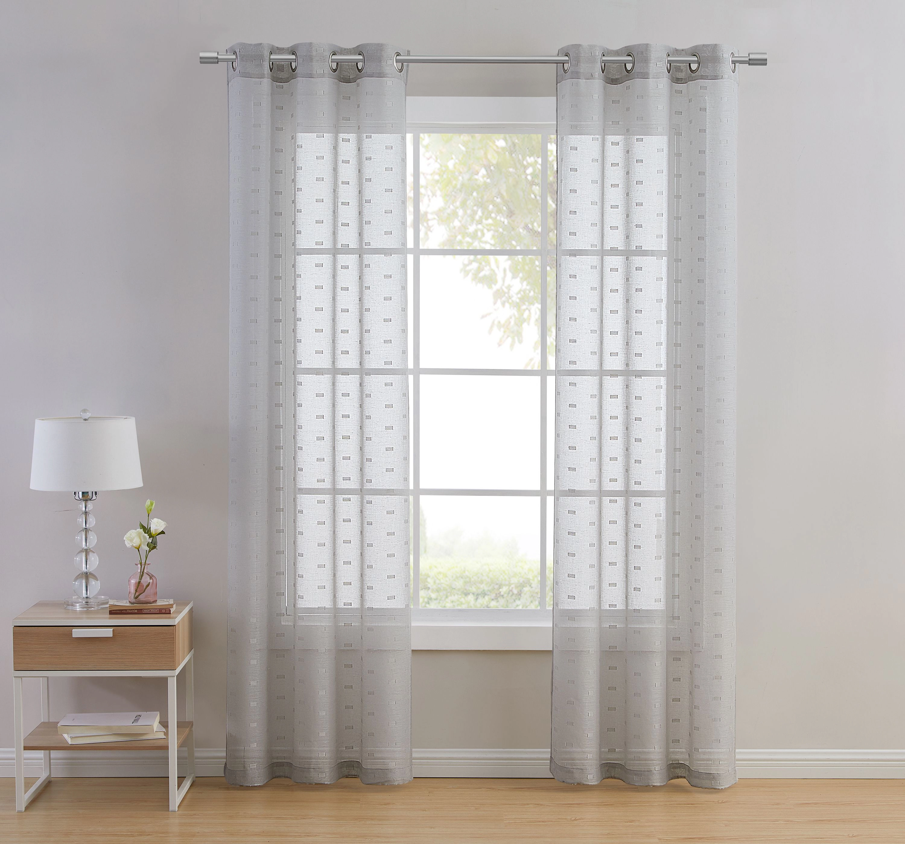 Kate Aurora Modern Living 2 Pack Plaid Sheer Embossed Grommet Top Curtain Panels