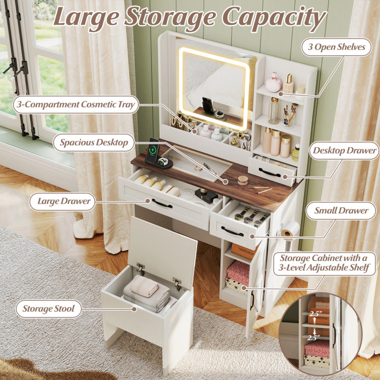 Hivvago Vanity Desk With Mirror And Lights Farmhouse Makeup Dressing Table