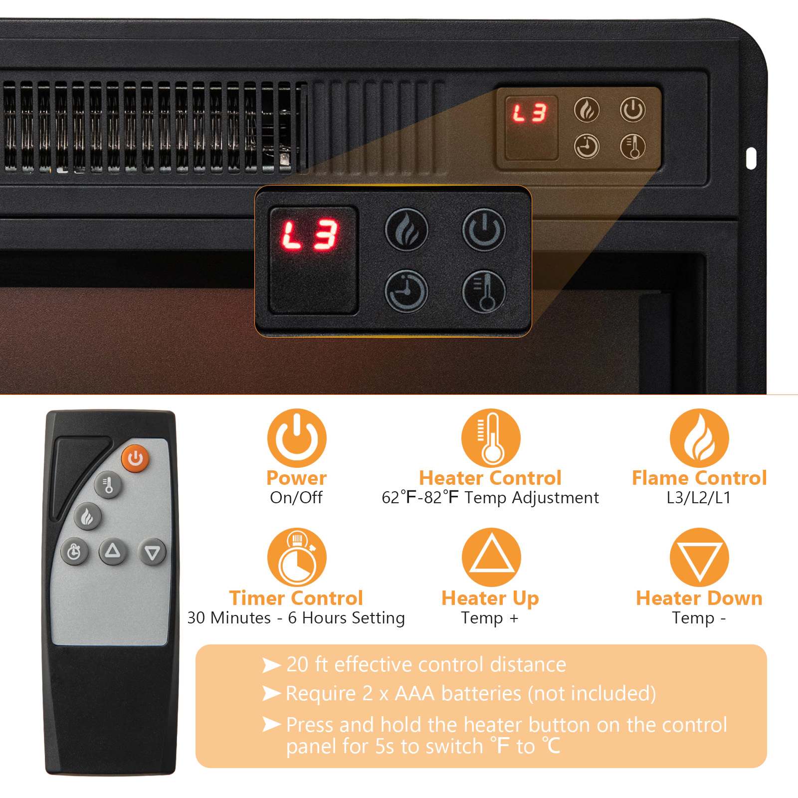 LJG Fireplace TV Stand for TVs up to 65 Inch with Side Cabinets and Remote Control