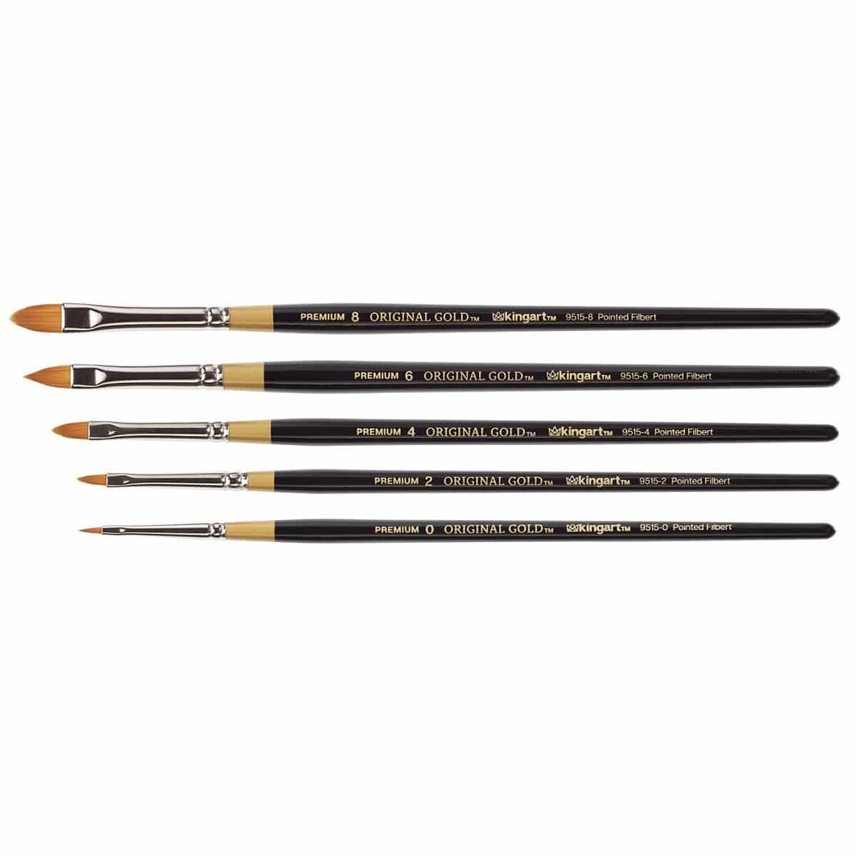 KINGART Original Gold 9515 Pointed Filbert Brush Set - 5 Pc