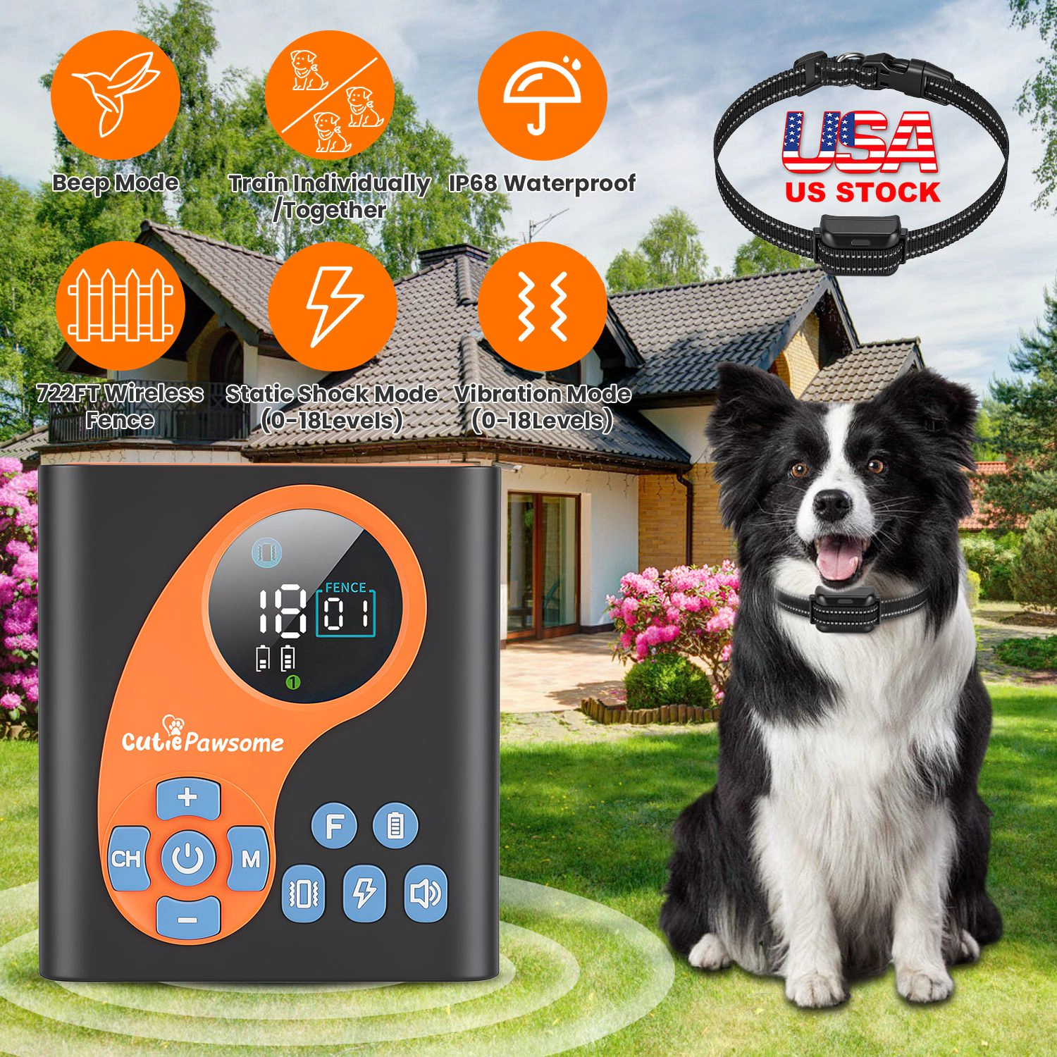 GBruno 2-in-1 Wireless Dog Fence With Training Collar