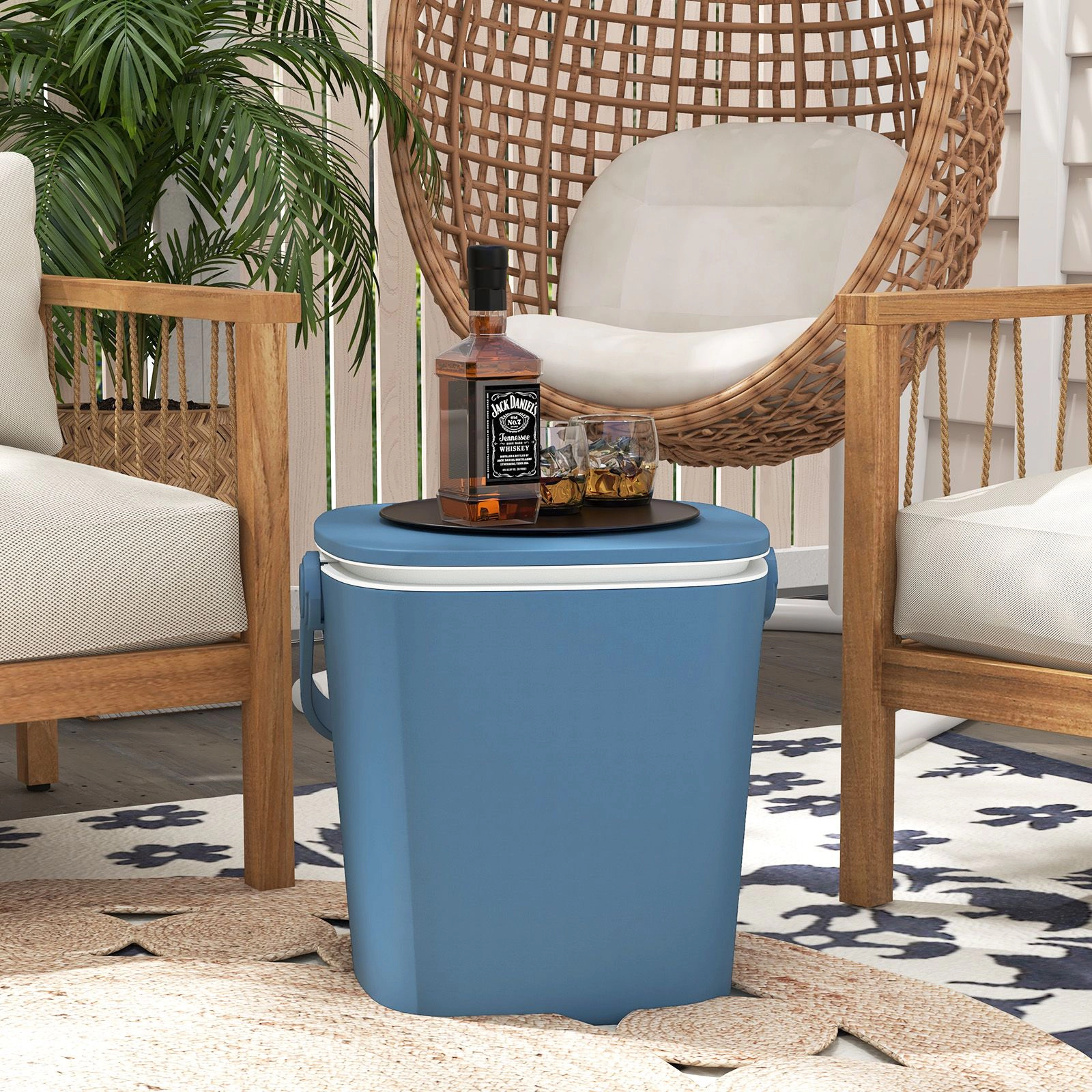SlickBlue Outdoor Cocktail Cooler Table with Storage Rack and Bottle Opener