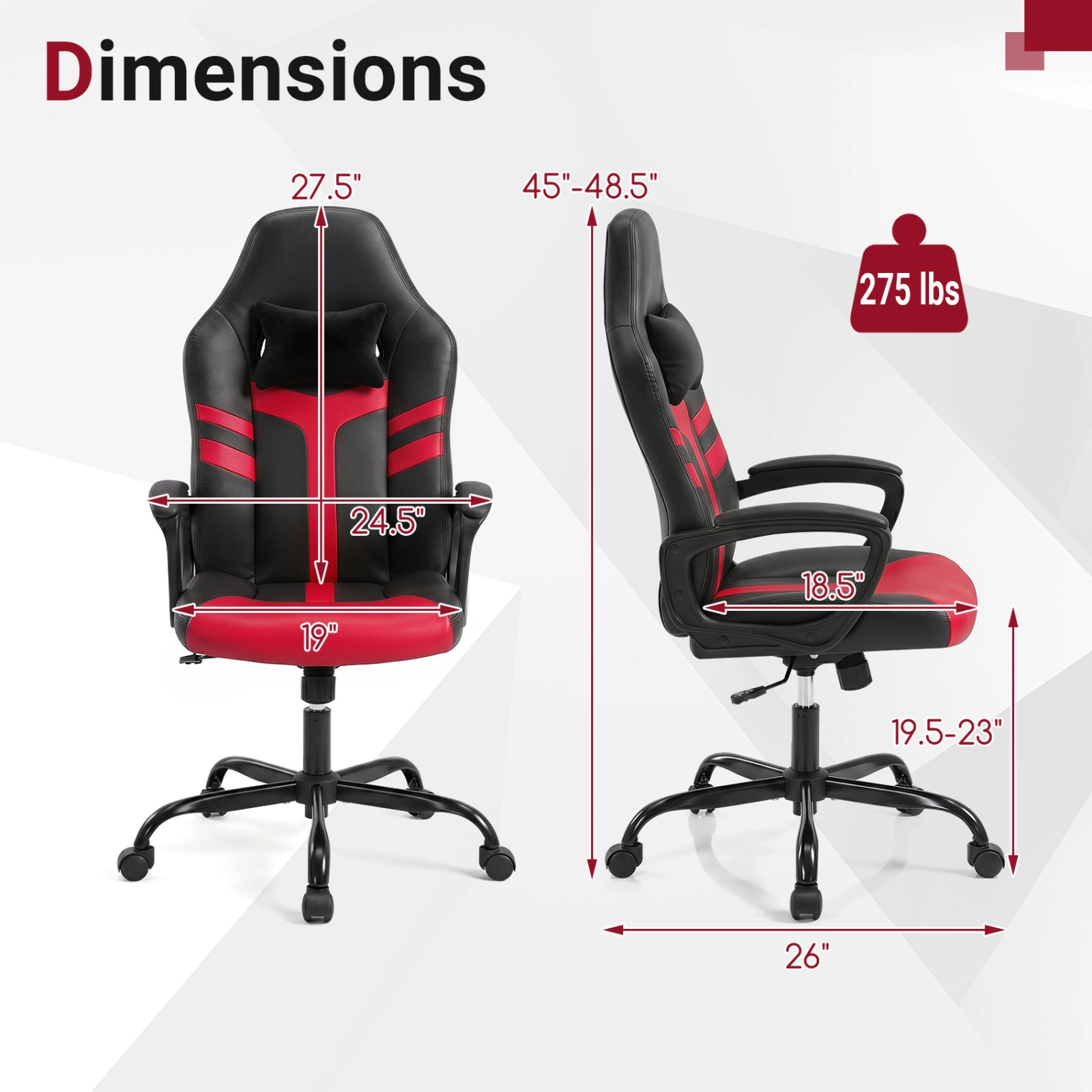 SUGIFT Red Faux Leather Rocking Office Chair with Removable Head Pillow