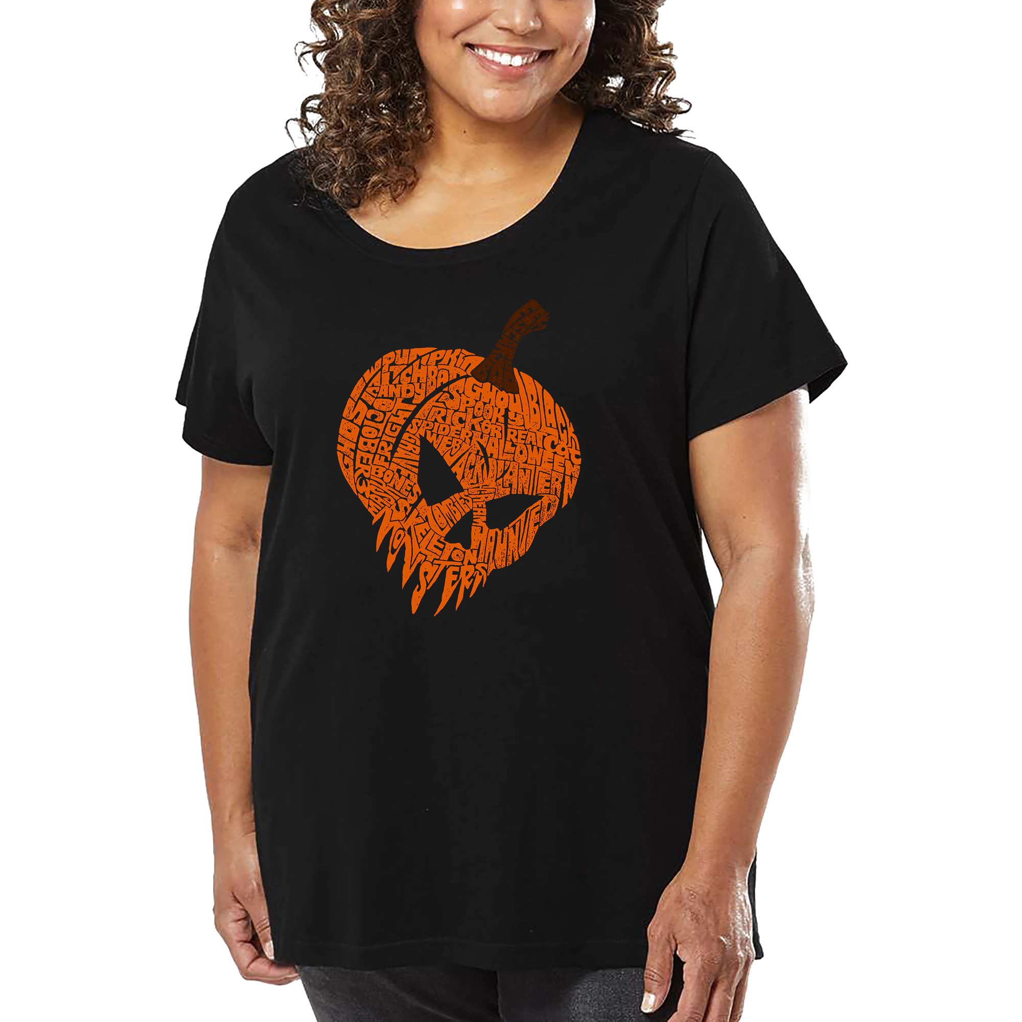LA Pop Art Women's Plus Word T-Shirt - Evil Pumpkin