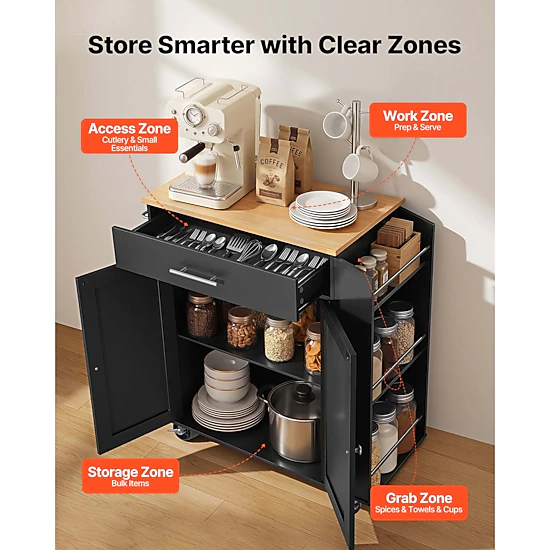 HONGGE Kitchen Island Cart with Storage Mobile Rolling Storage Island on Swivel Wheels with Drawer Storage Cabinet Rack
