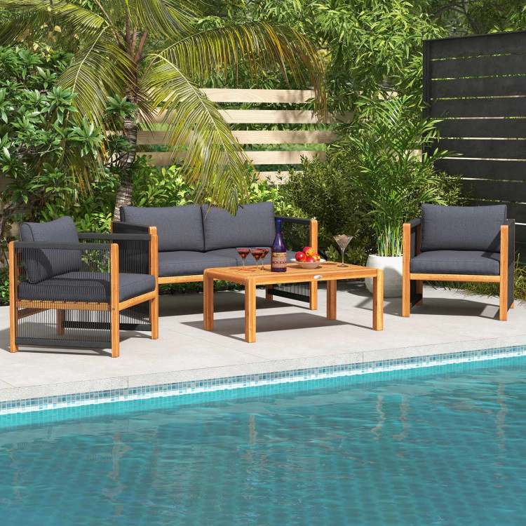 Hivvago 4 Pieces Acacia Wood Outdoor Patio Furniture Set With Cushions