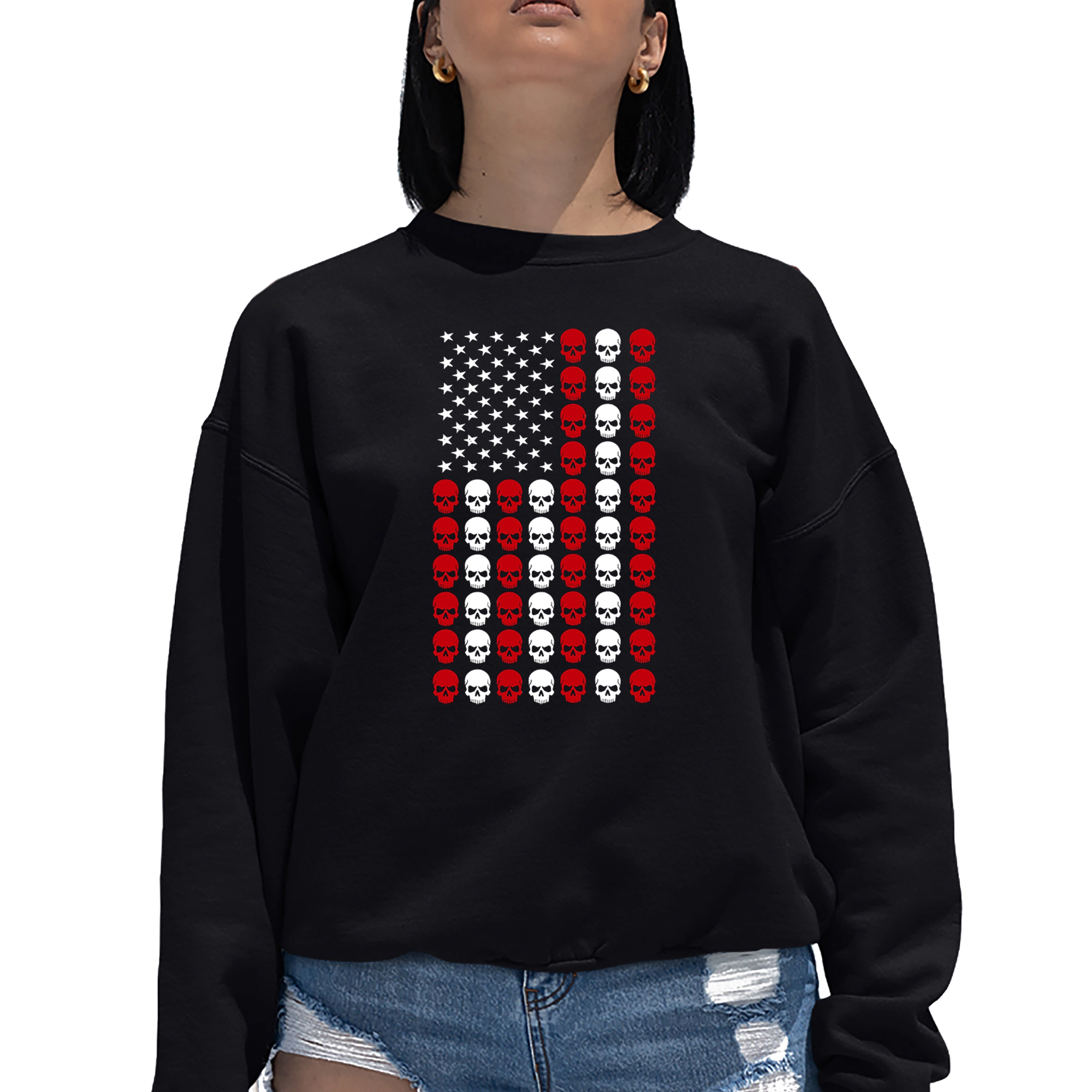 LA Pop Art Skull Flag - Women's Word Crewneck Sweatshirt