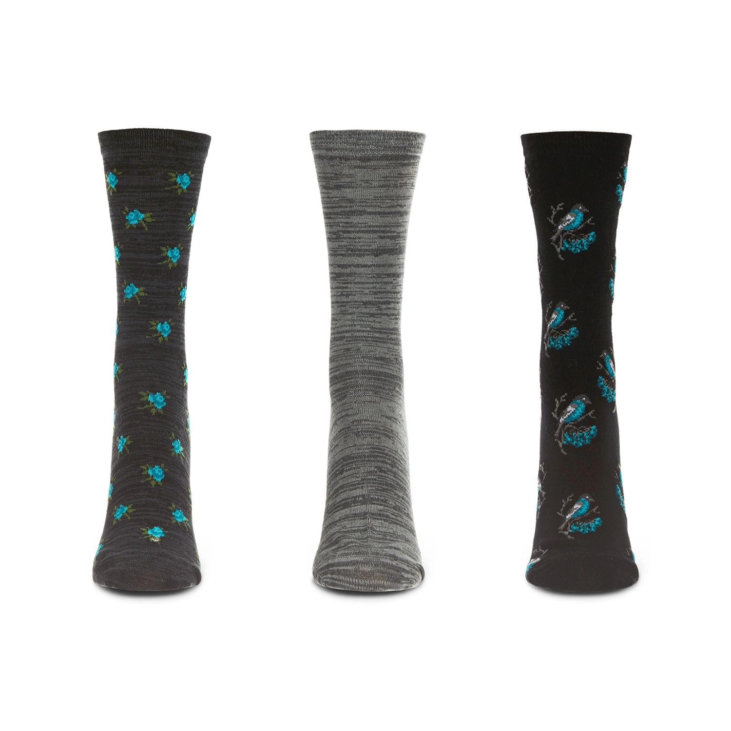 MeMoi Women's 3 Pair Pack Birds Rayon From Bamboo Crew Socks