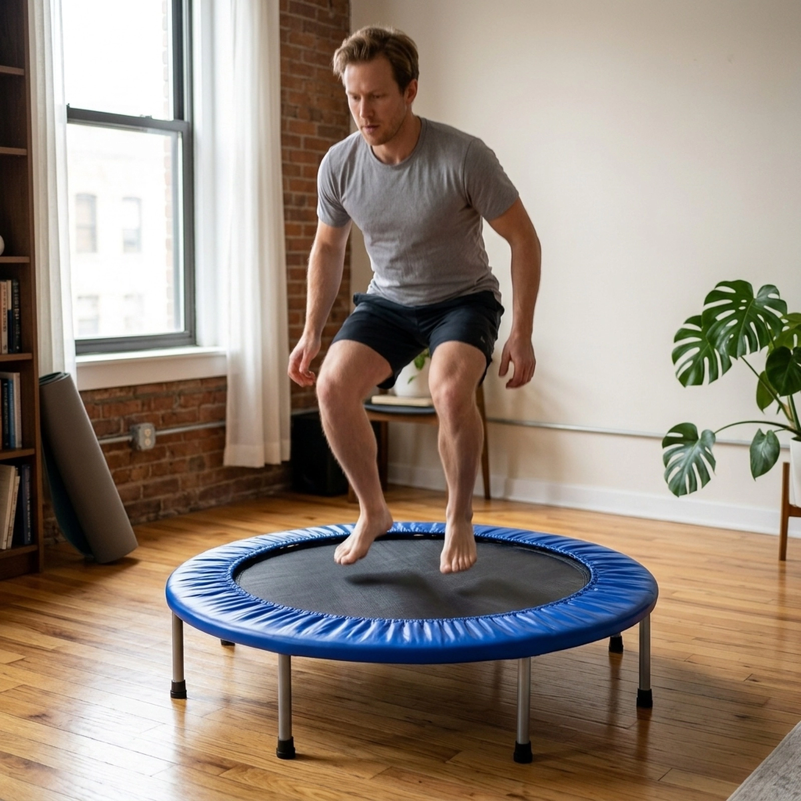 38-in Folding Exercise Trampoline for Adults Portable Rebounder 330-lb Capacity 32 Springs 6 Non-Slip Legs Blue