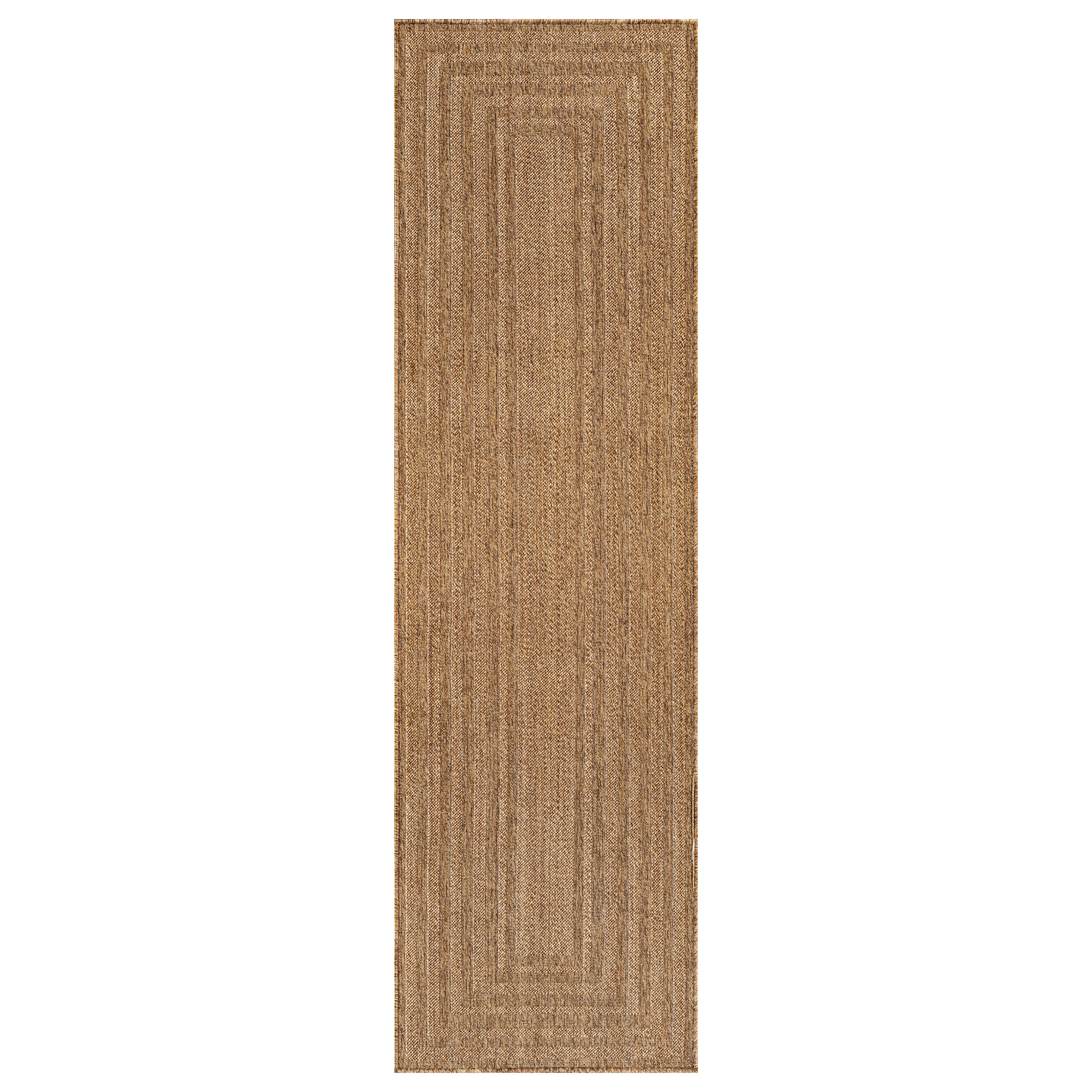 World Rug Gallery Geometric Indoor/Outdoor Flat Woven-Natural Jute-Style, Easy-Care Patio for Backyard Porch Deck