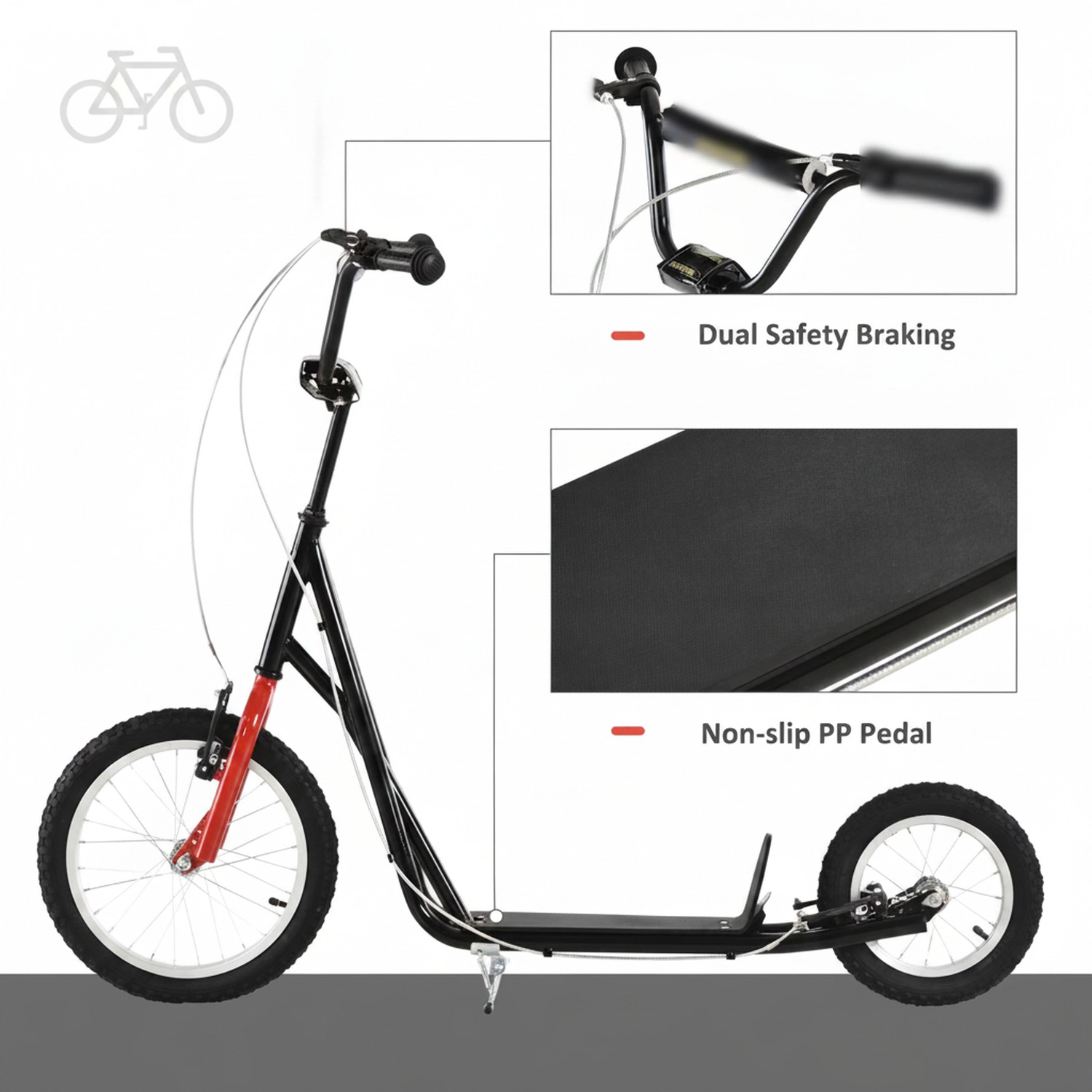 HONGGE Teens Youth Scooter Ride On Toy with Adjustable Handlebar Dual Brakes and Inflatable Wheels For Kids 5