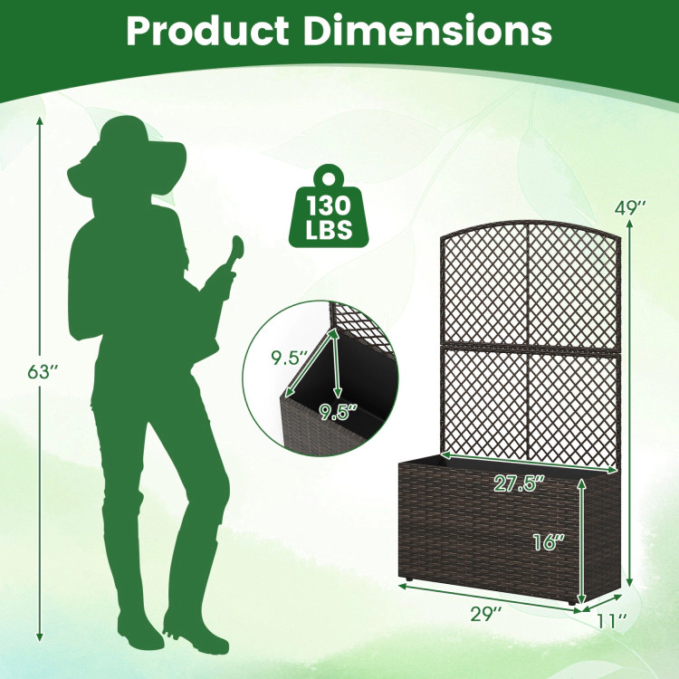 Hivvago 49 Inch Raised Garden Bed with Trellis and Wicker Planter Box
