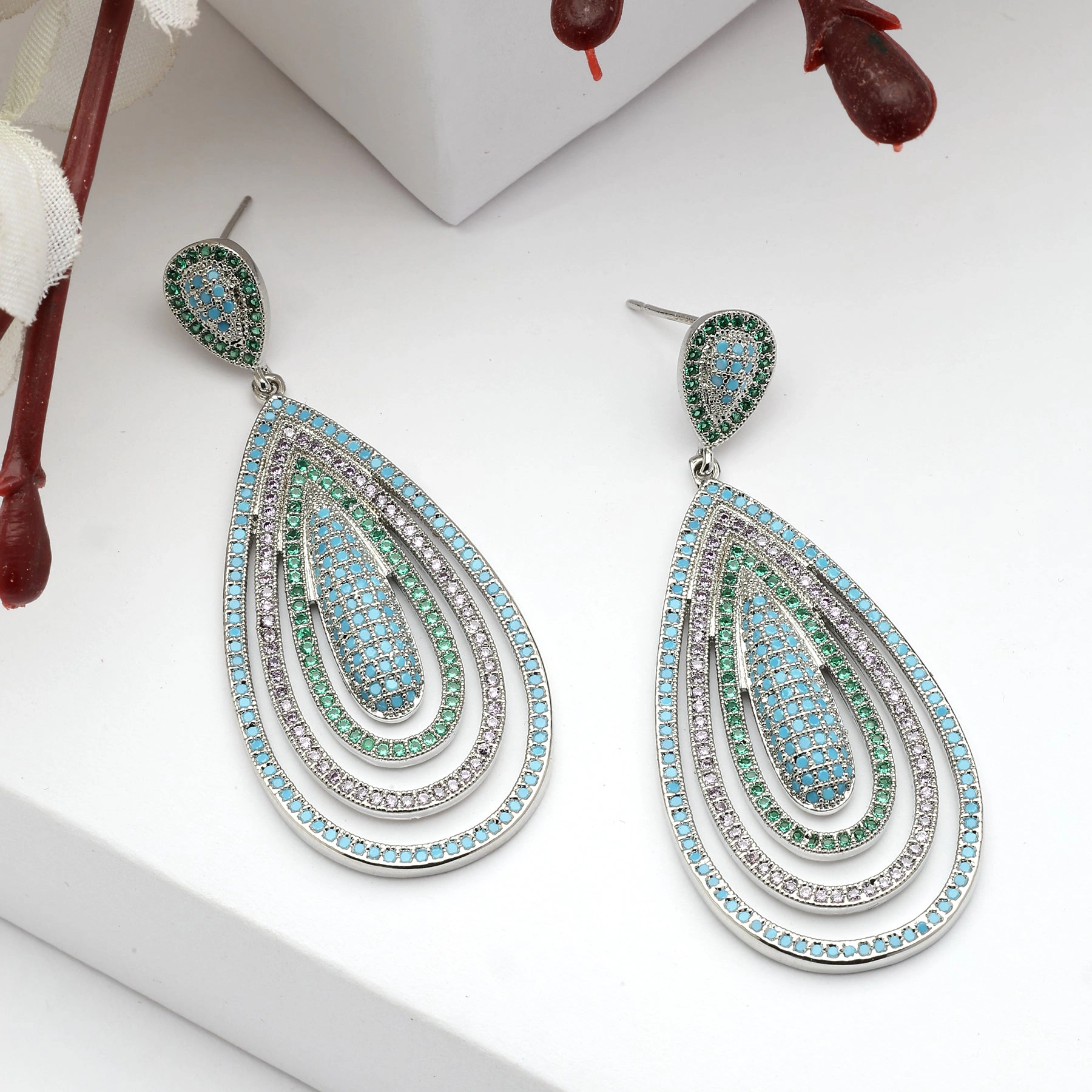 AGP PARIS Womens Diva Sterling Layered Tear Drop Earrings