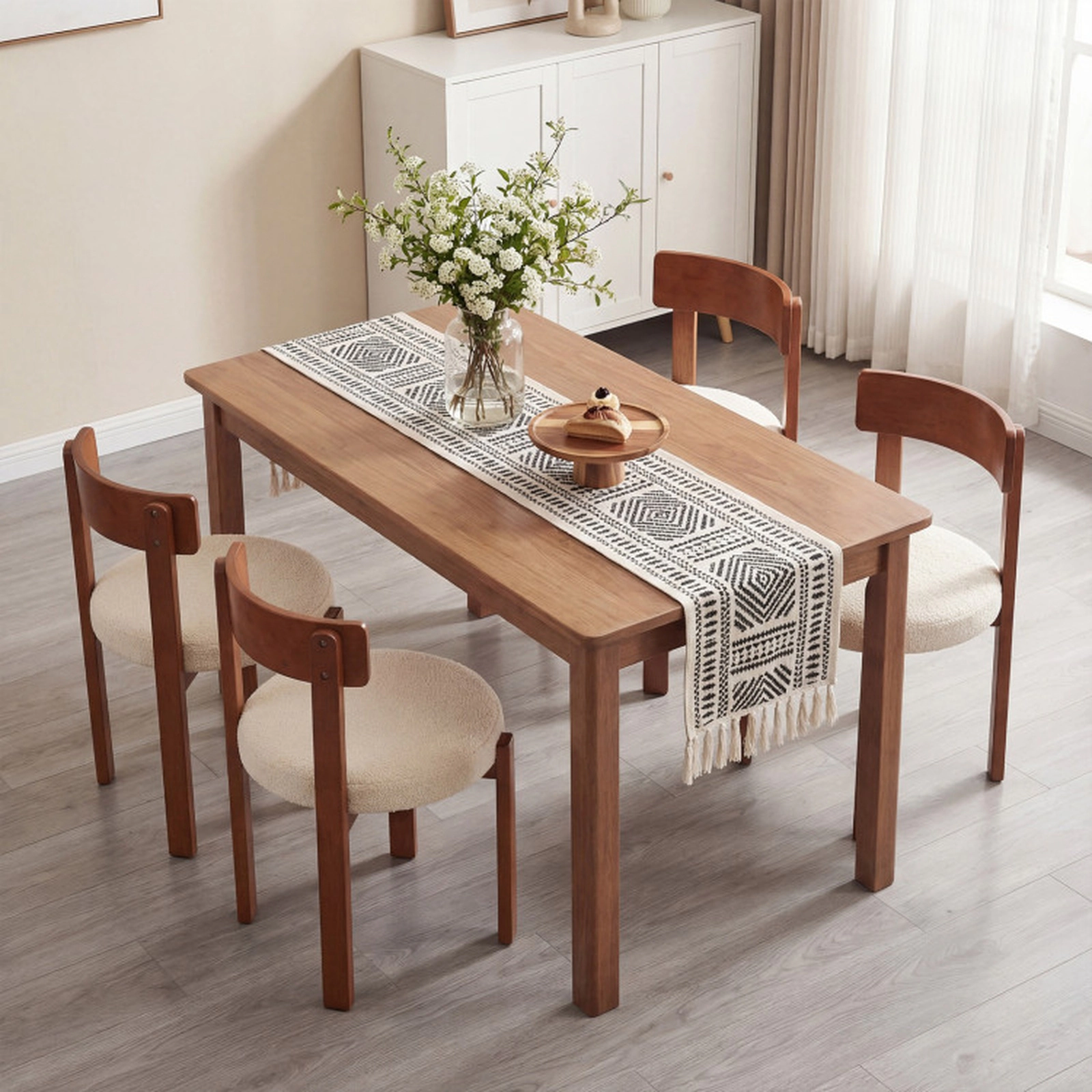 SUGIFT Curved Backrest Modern Dining Chairs Set of 2 Rubber Wood Legs 18-in Seat Height 415-lb Capacity Brown + Beige