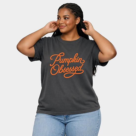Simply Sage Market - Women's Plus Garment Dyed Tee - Pumpkin Obsessed Cursive