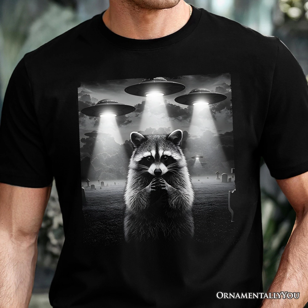 OrnamentallyYou Unisex Funny Raccoon UFO T-Shirt
