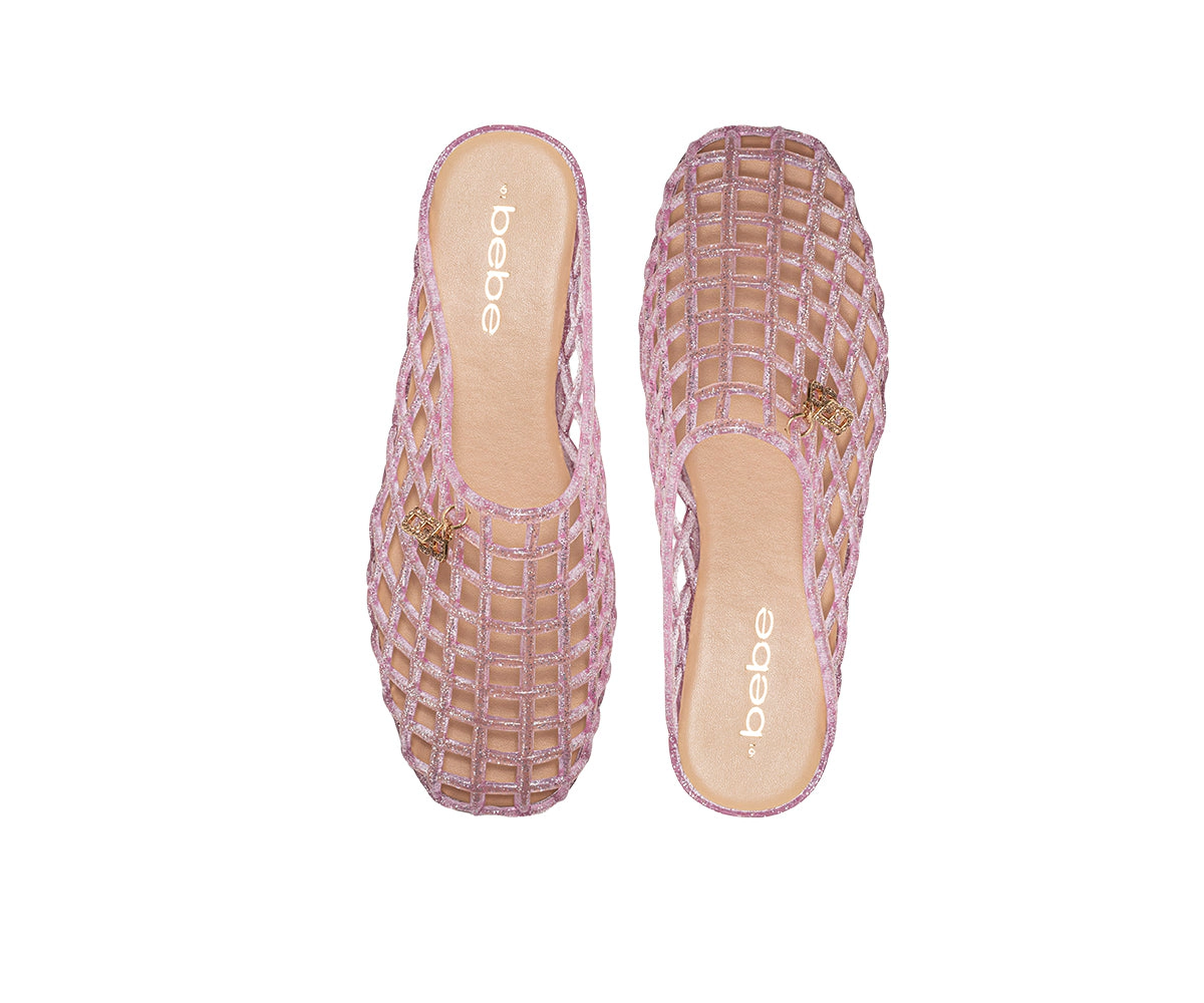 bebe Women's Jelly Mule Flats with Dangling Charms Slip On Shoes