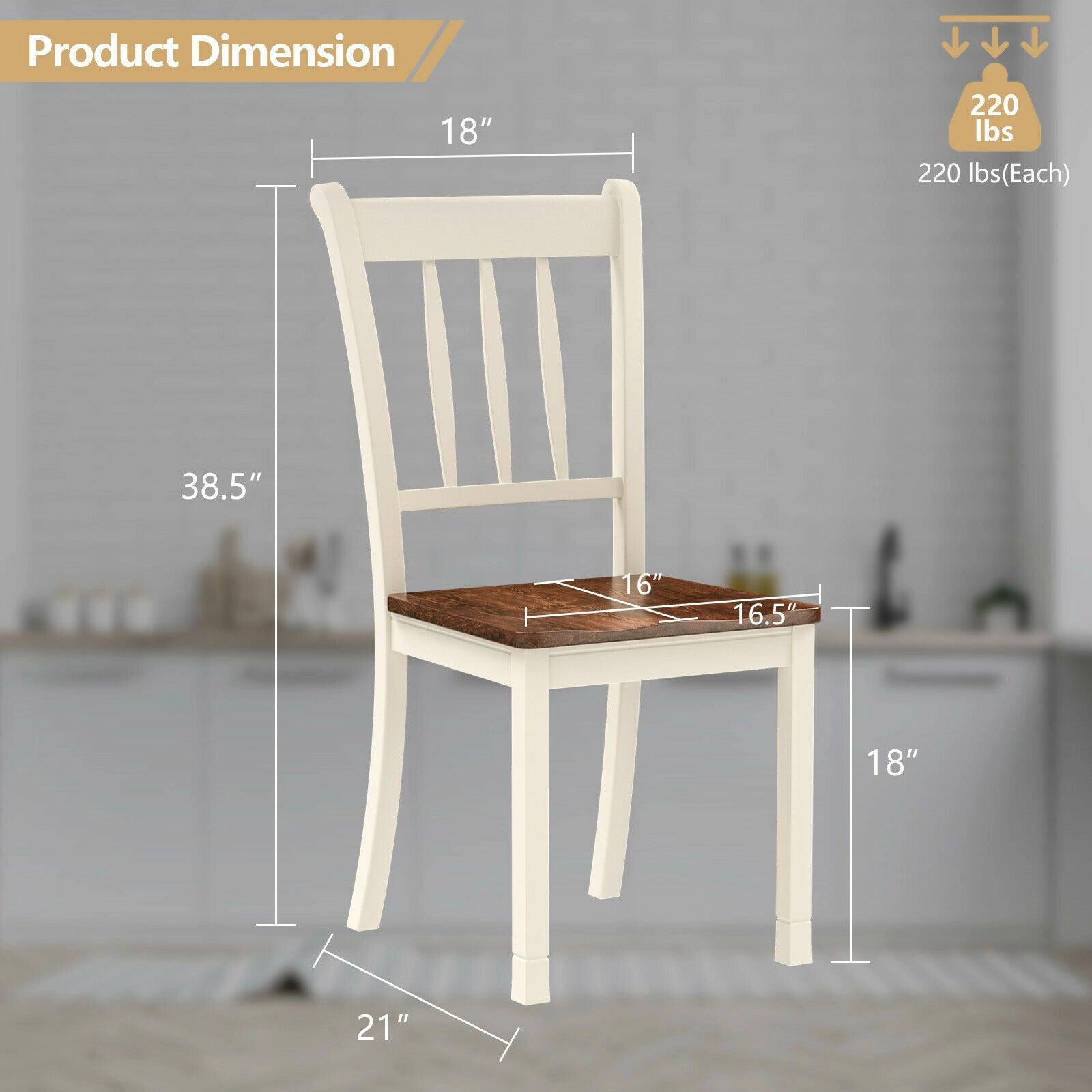 SlickBlue Set of 2 White Solid Wood Dining Chair with Curved Backrest