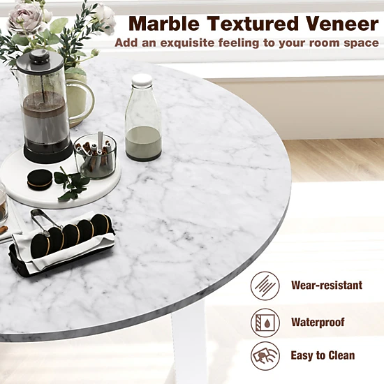 SUGIFT 35-in Round 286-lb Capacity Dining Table with Marble-Textured Veneer Tabletop and Rubber Wood Legs