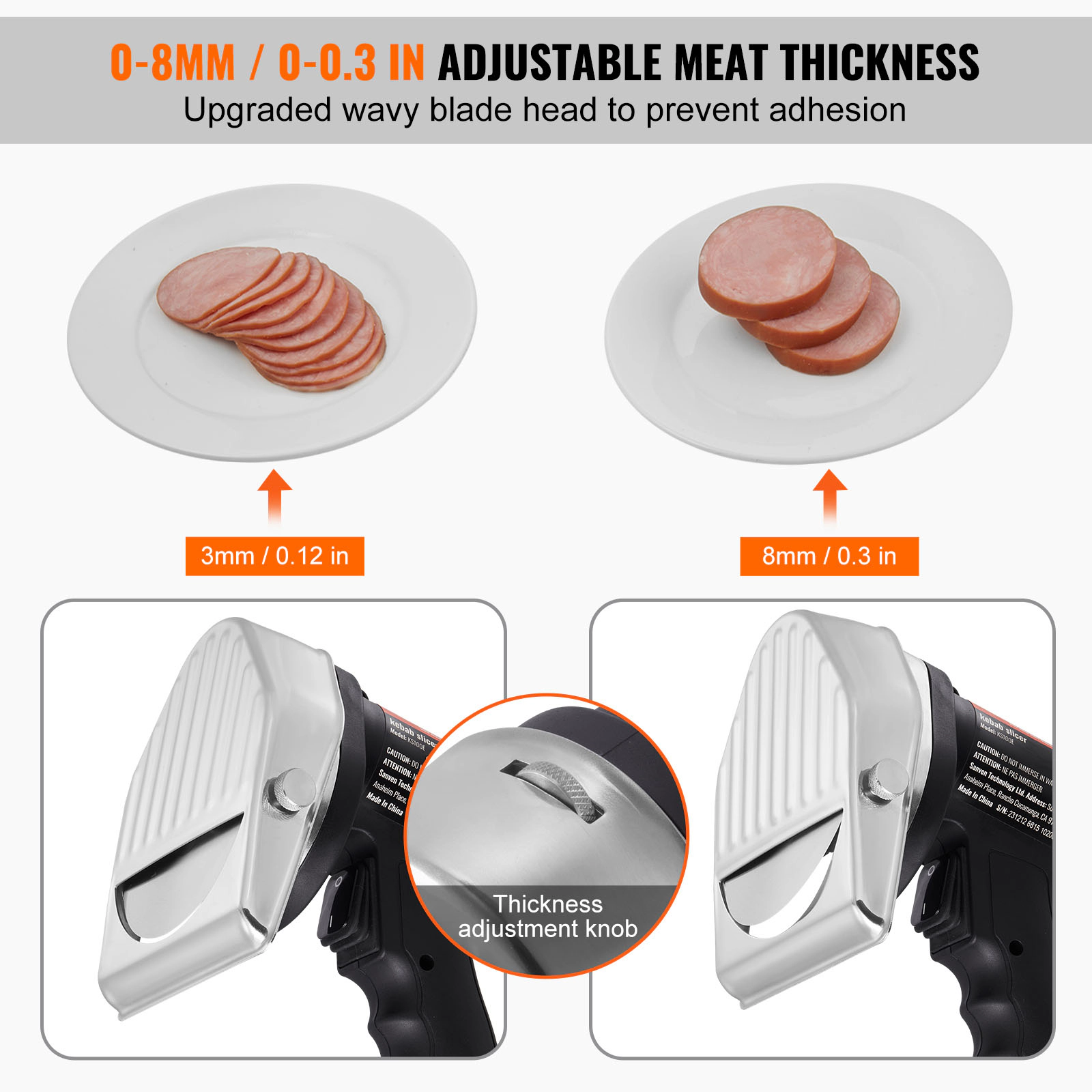 HONGGE Professional Electric Shawarma Knife 80W Commercial Stainless Steel Gyro Cutter with 2 Blades