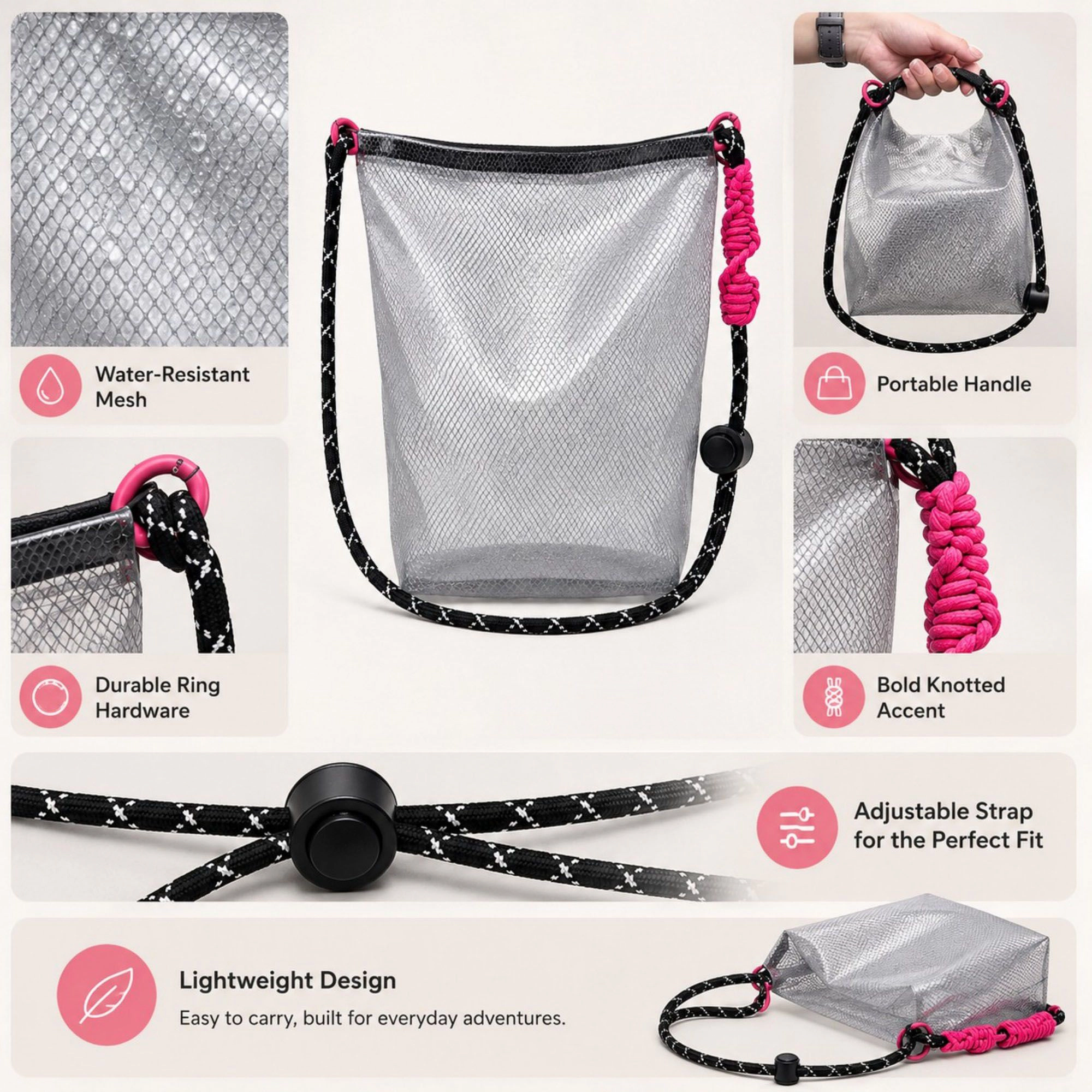 Alilang Women's Mesh Wet Dry Crossbody Beach Bag with Adjustable Strap