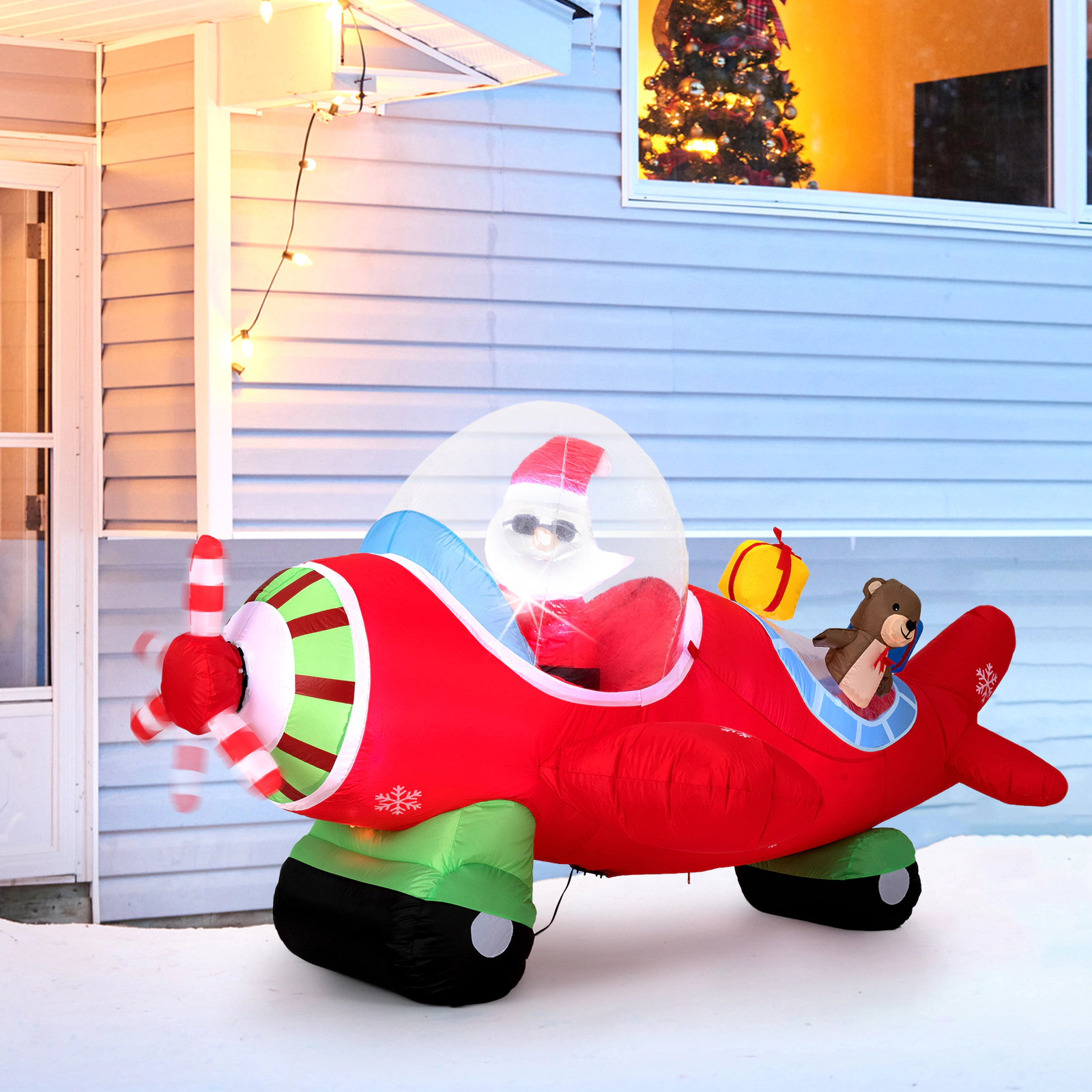 SUGIFT 7.2 Feet Christmas Inflatable Airplane with Gift Boxes and Spinning Propeller