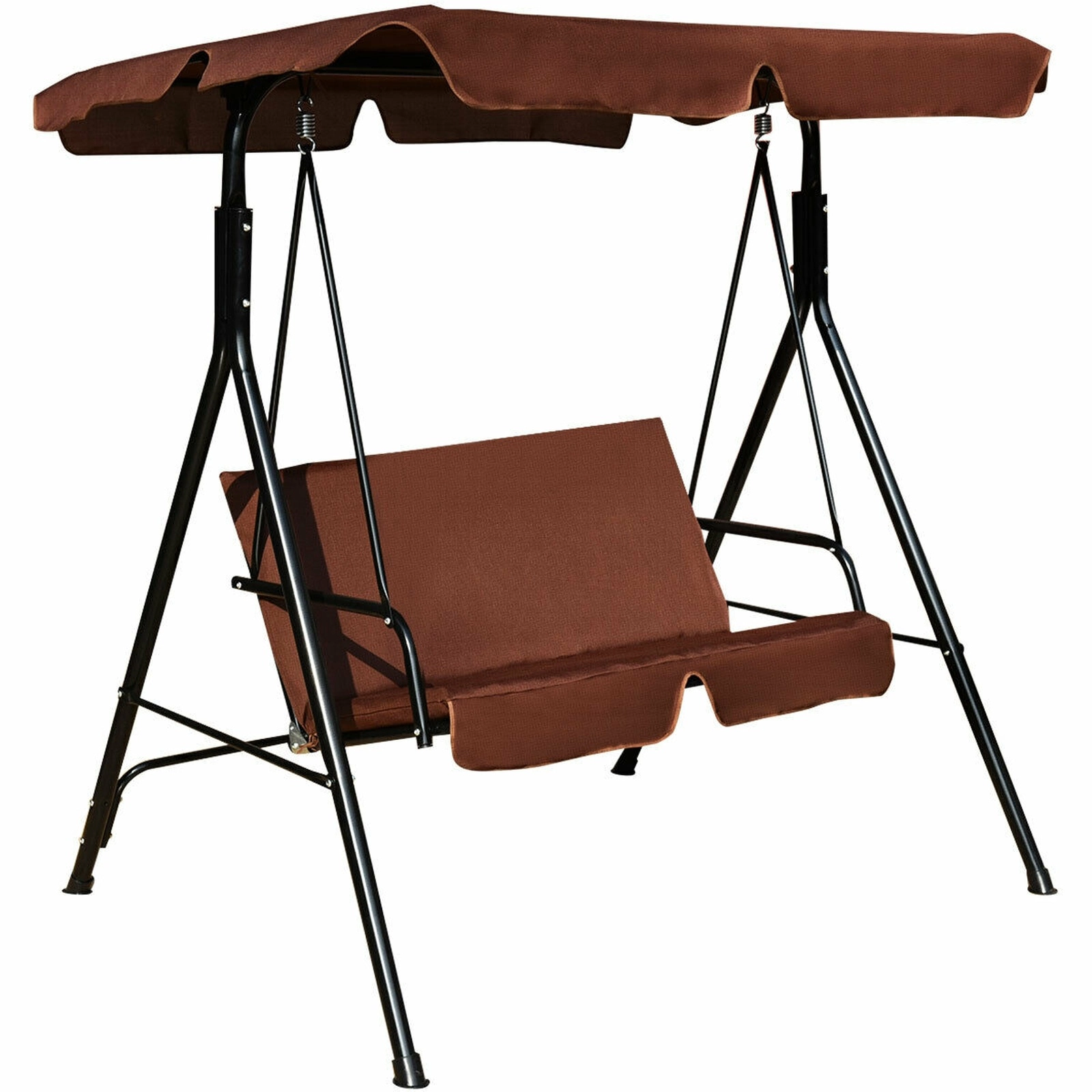 SUGIFT Brown 2-Seat Outdoor Patio Glider Swing with Cushions and Canopy
