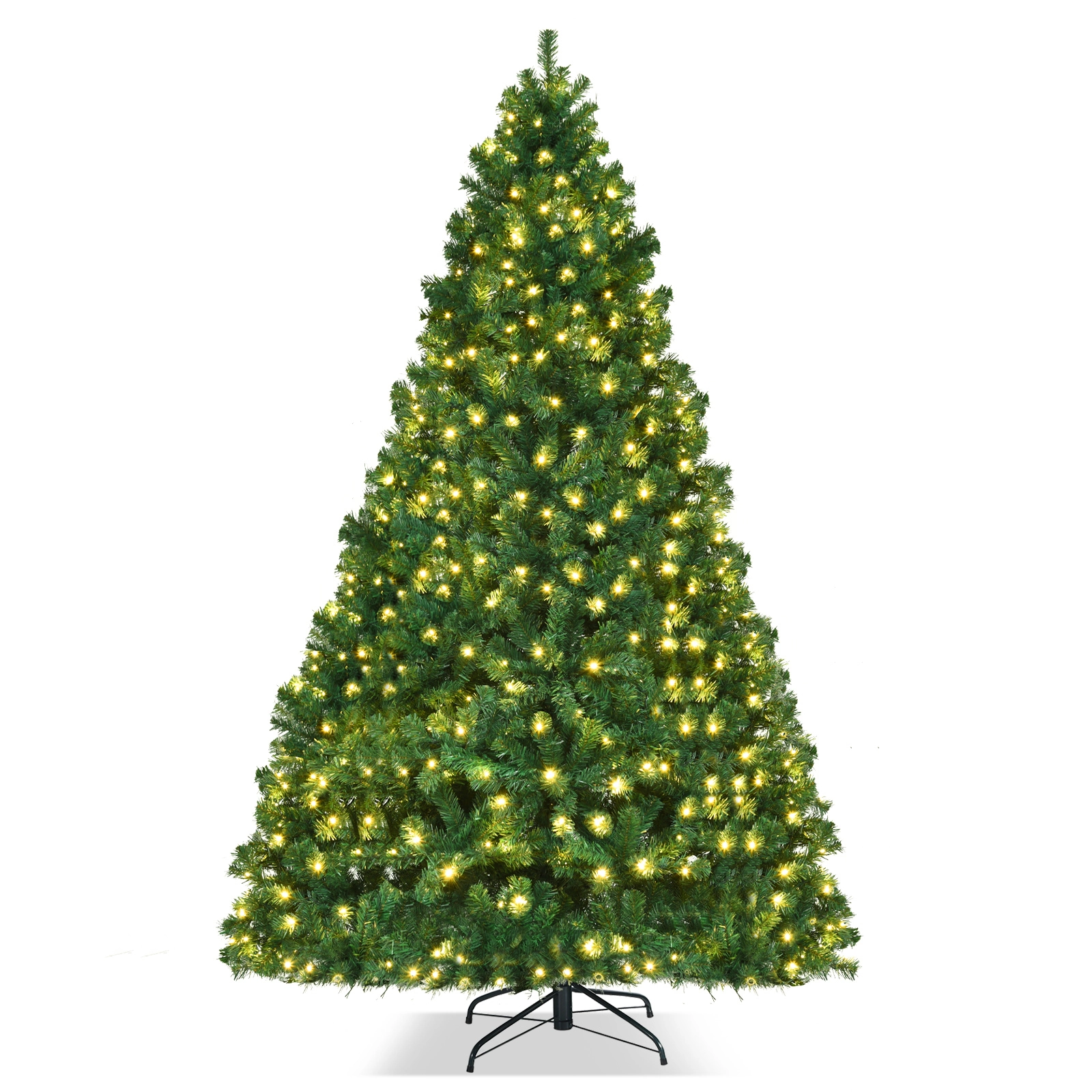 SUGIFT Green PVC Pre-Lit Artificial Christmas Tree with LED Lights and Metal Stand