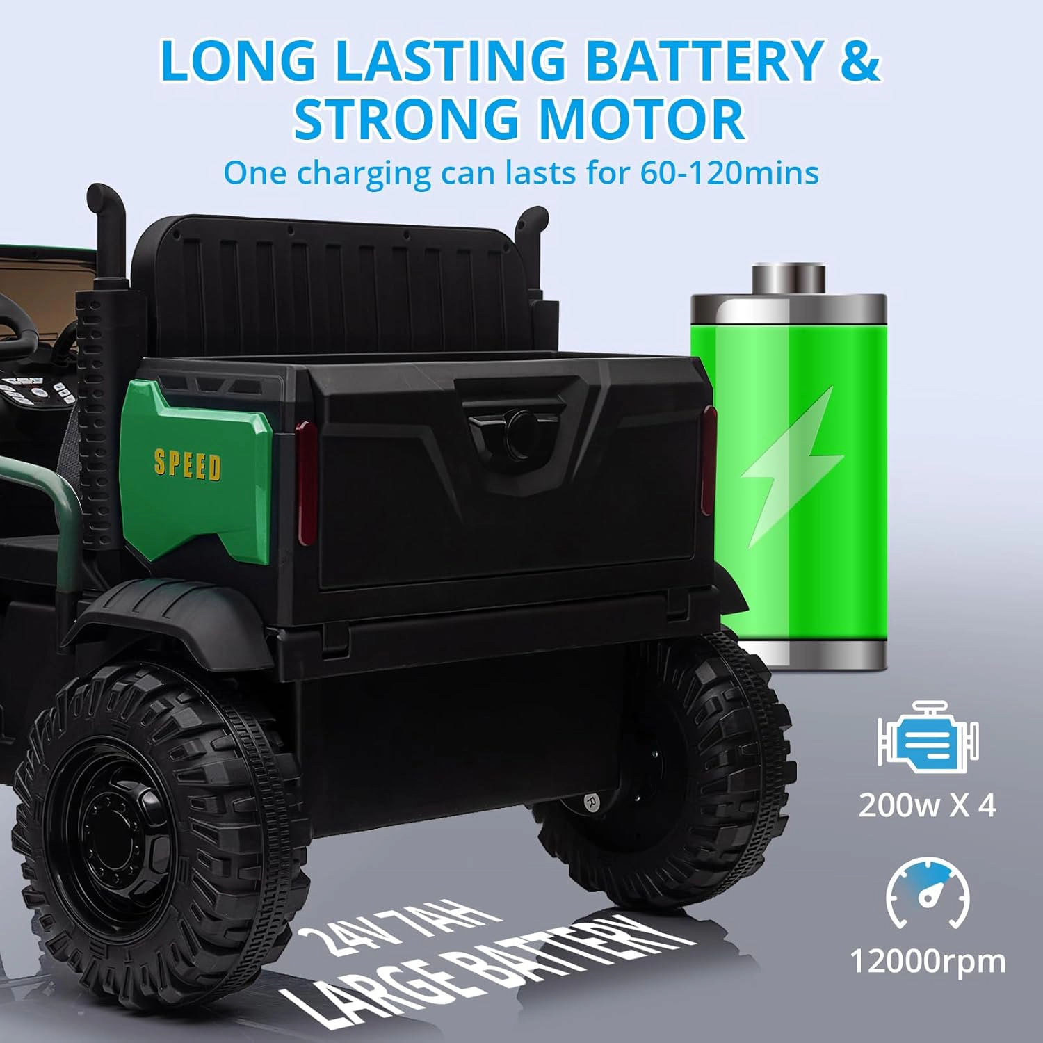 Enjyam 24V UTV Electric Ride-On Truck for Kids, 2-Seater, 4WD Off-Road Car with Dump Bed & Remote, 4x200W Motors
