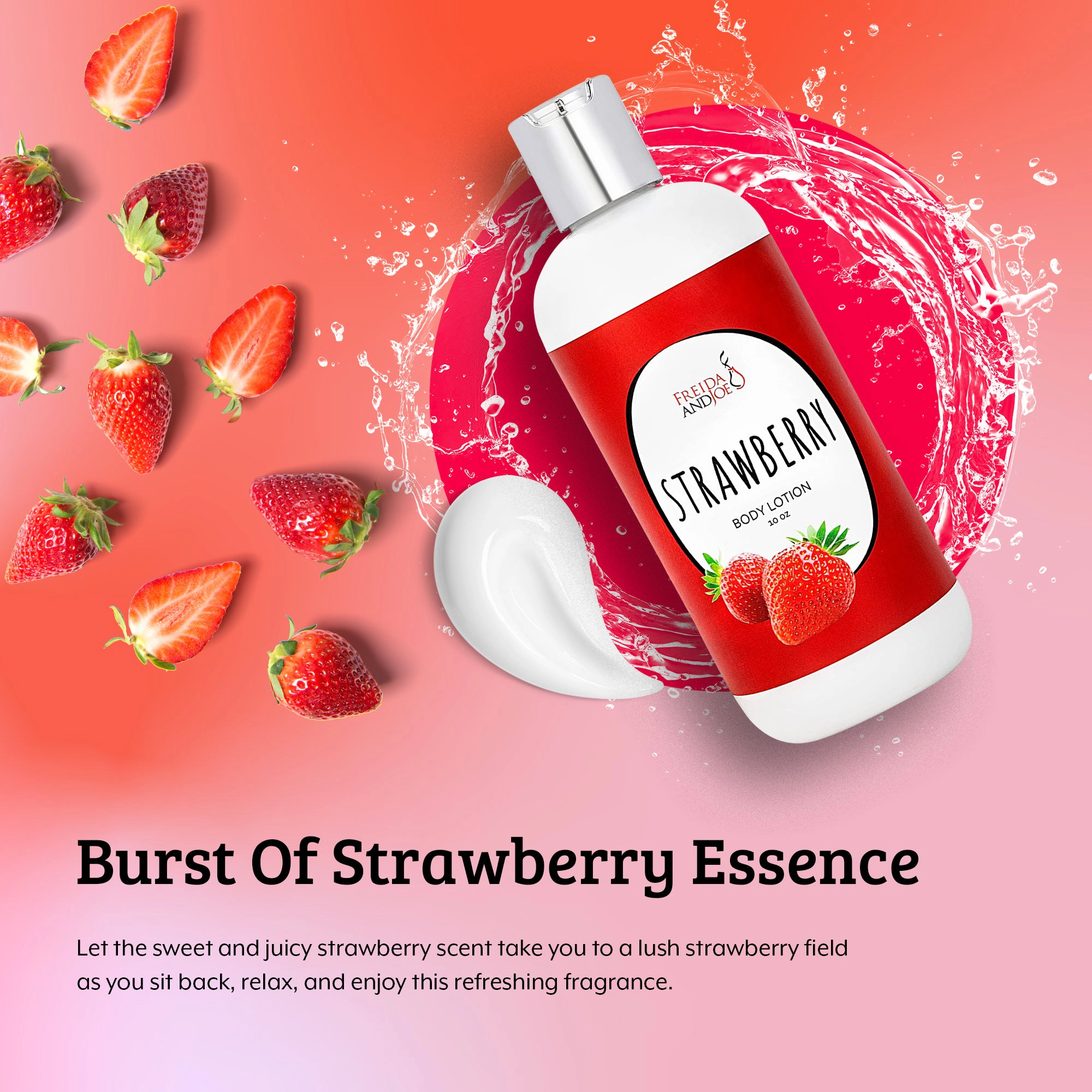 Freida and Joe Womens Strawberry Fragrance Deep Moisturizing Body Lotion in 10oz Bottle